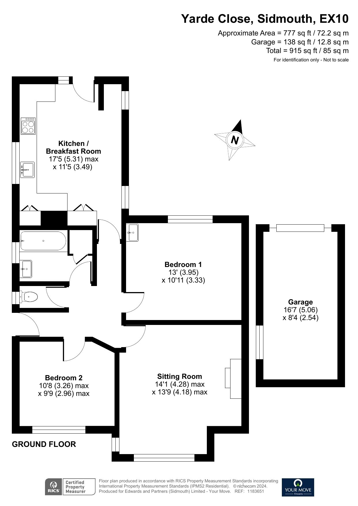 Floorplan of 2 bedroom Semi Detached Bungalow for sale, Yarde Close, Sidmouth, Devon, EX10