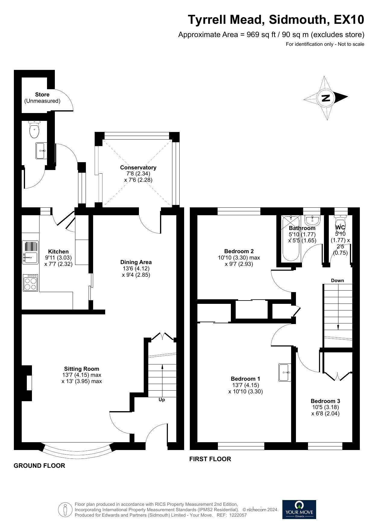 Floorplan of 3 bedroom Mid Terrace House for sale, Tyrrell Mead, Sidmouth, Devon, EX10