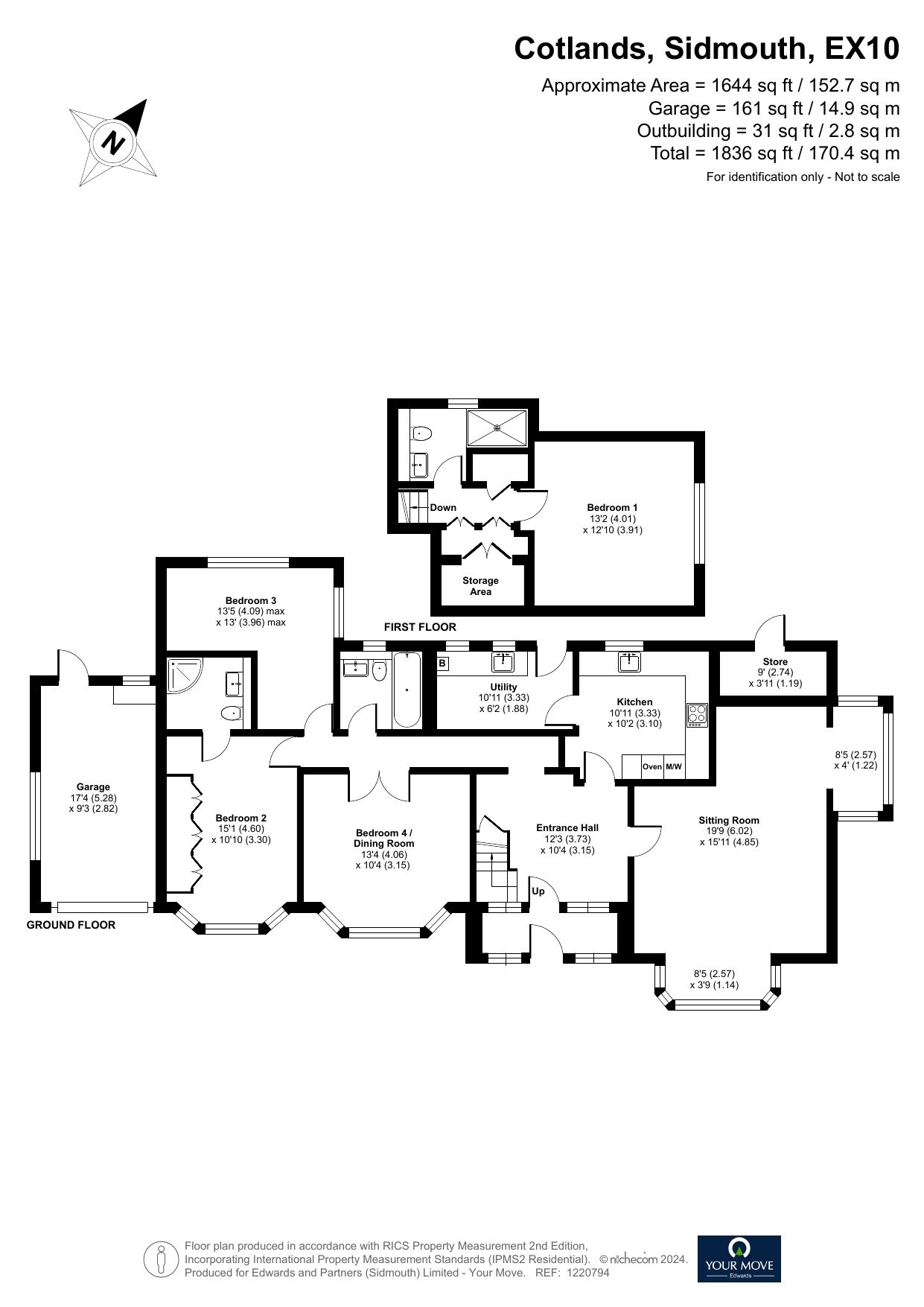 Floorplan of 4 bedroom Detached Bungalow for sale, Cotlands, Sidmouth, Devon, EX10