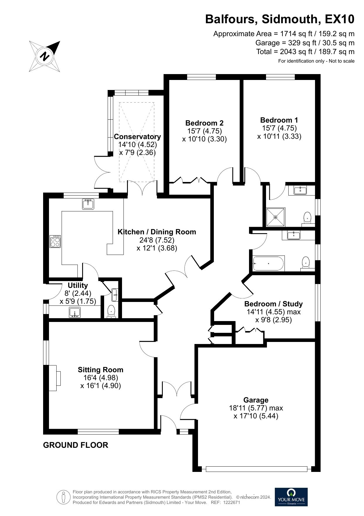 Floorplan of 3 bedroom Detached Bungalow for sale, Balfours, Sidmouth, Devon, EX10