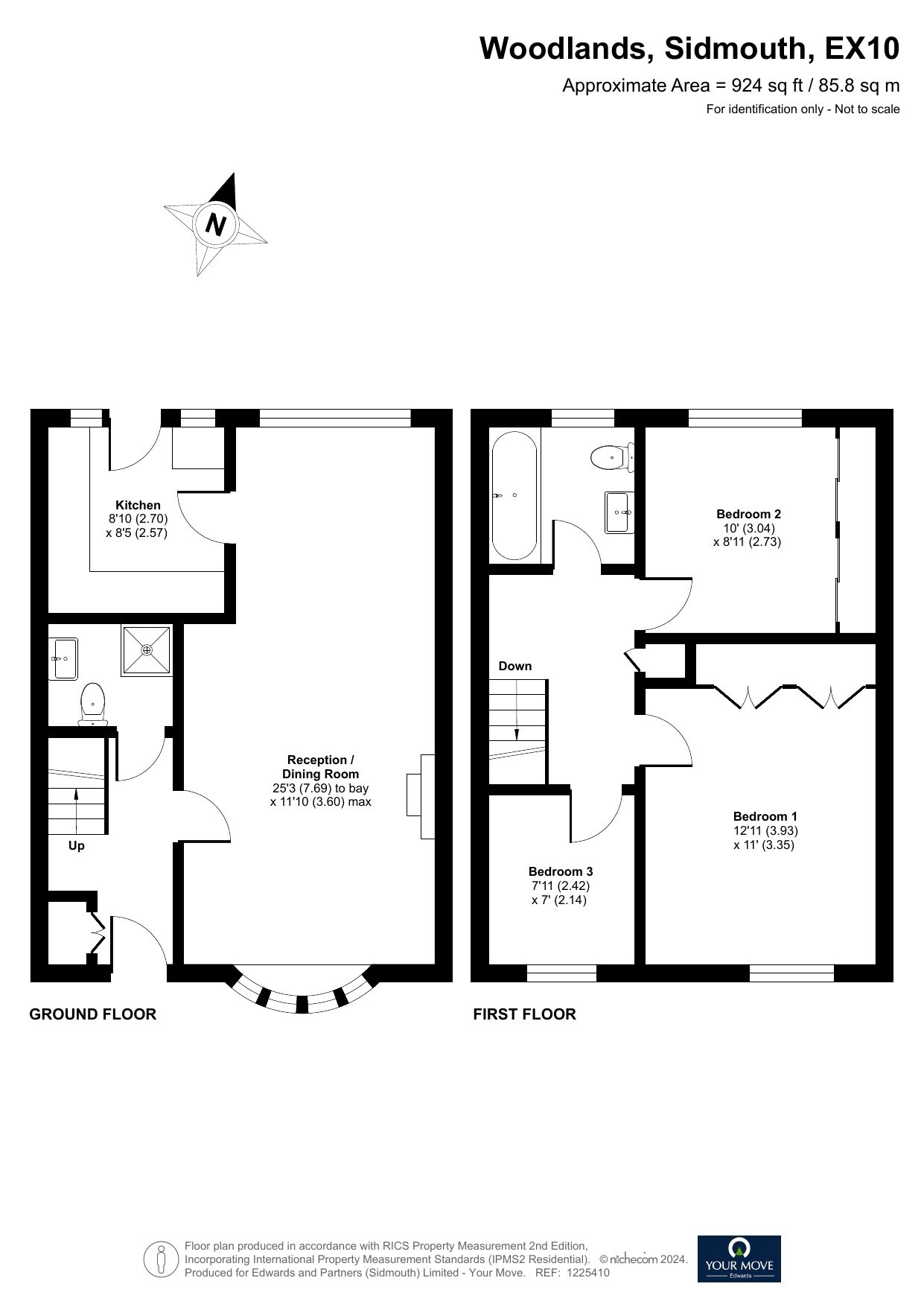 Floorplan of 3 bedroom End Terrace House for sale, Woodlands, Sidmouth, Devon, EX10