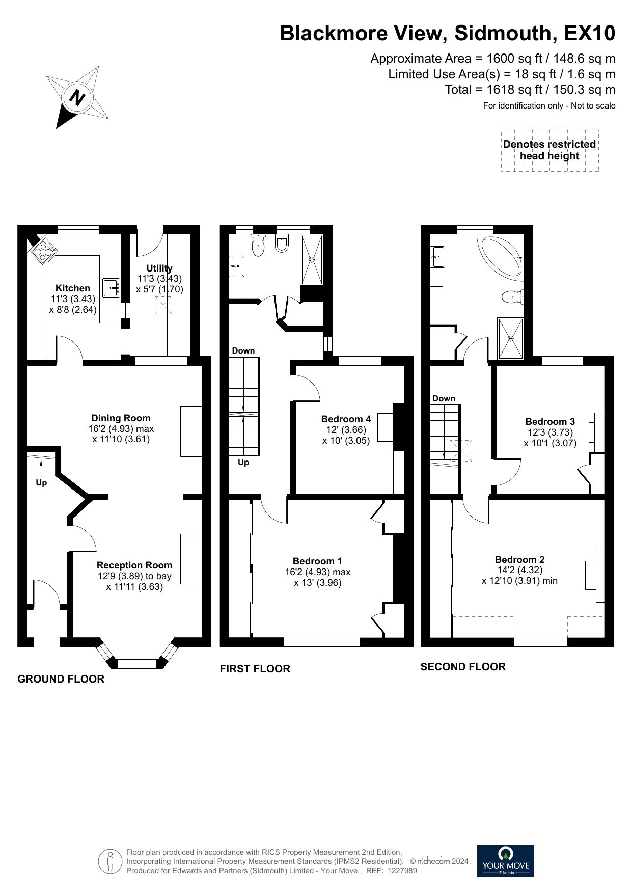 Floorplan of 4 bedroom Mid Terrace House for sale, Blackmore View, Sidmouth, Devon, EX10