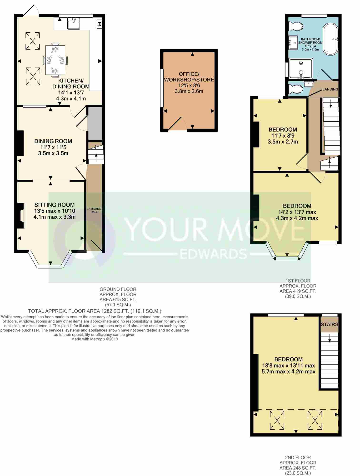 Floorplan of 3 bedroom Mid Terrace House for sale, Denbeigh Terrace, Devon, EX10