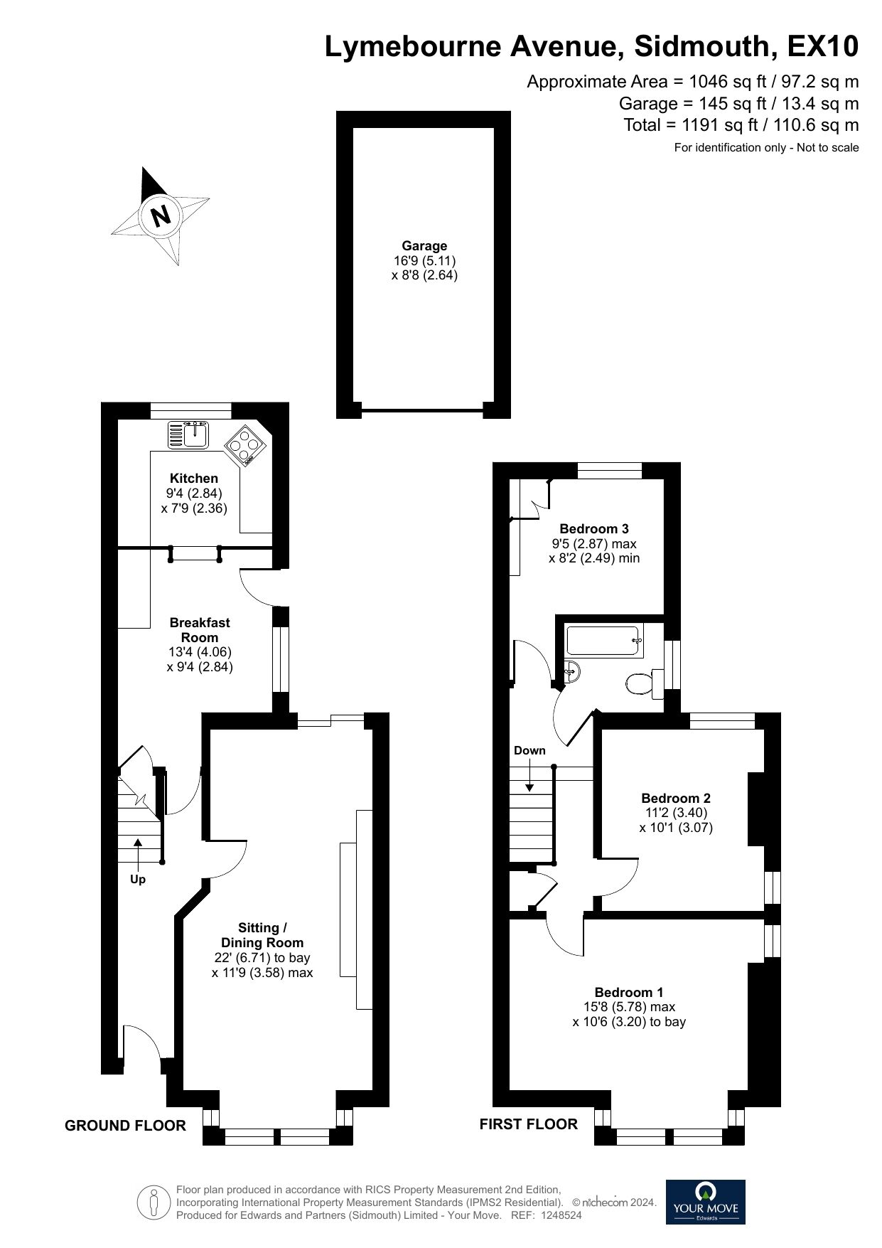 Floorplan of 3 bedroom End Terrace House for sale, Lymebourne Avenue, Sidmouth, Devon, EX10