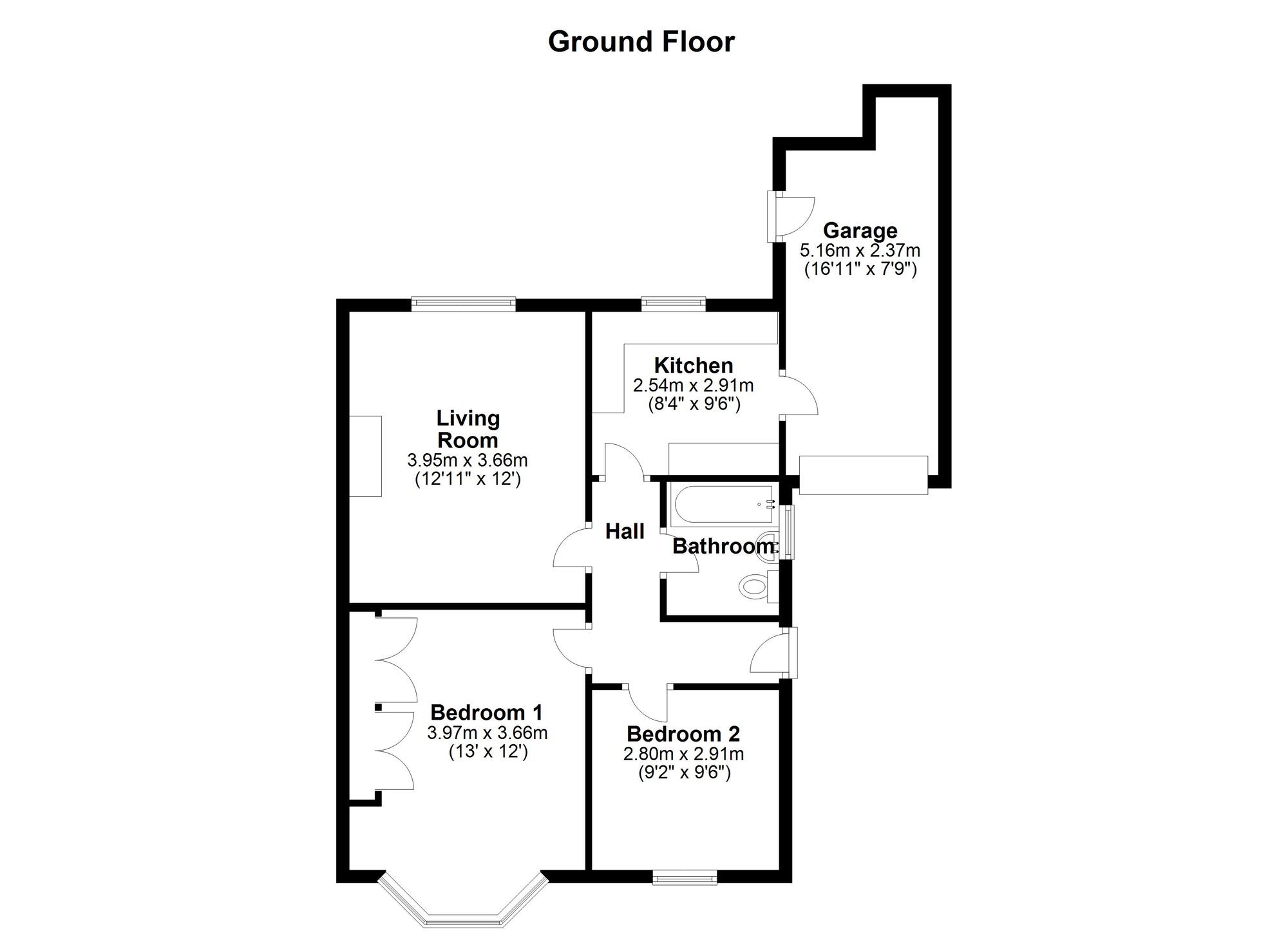 Floorplan of 2 bedroom Semi Detached Bungalow for sale, Arncliffe Gardens, Newcastle upon Tyne, Tyne and Wear, NE5