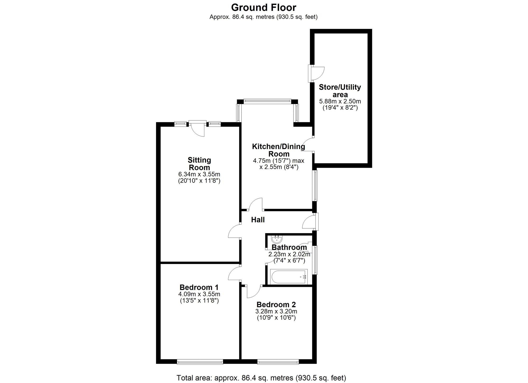 Floorplan of 2 bedroom Semi Detached Bungalow for sale, Chadderton Drive, Newcastle upon Tyne, Tyne and Wear, NE5