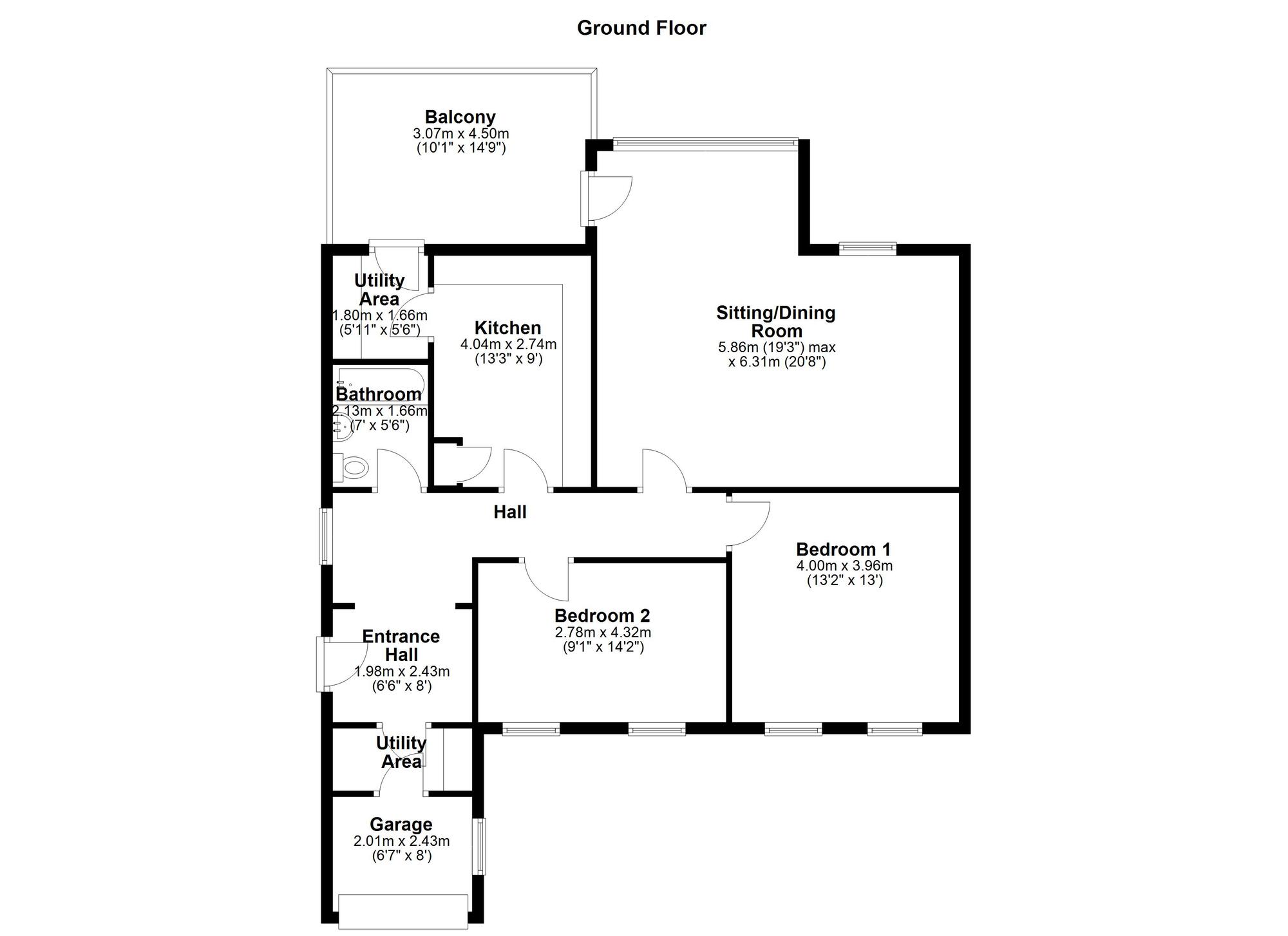 Floorplan of 2 bedroom Semi Detached Bungalow for sale, Aquila Drive, Heddon-on-the-Wall, Northumberland, NE15