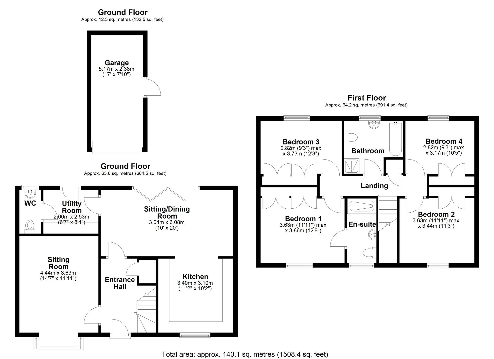 Floorplan of 4 bedroom Detached House for sale, Watson Road, Callerton, Tyne and Wear, NE5