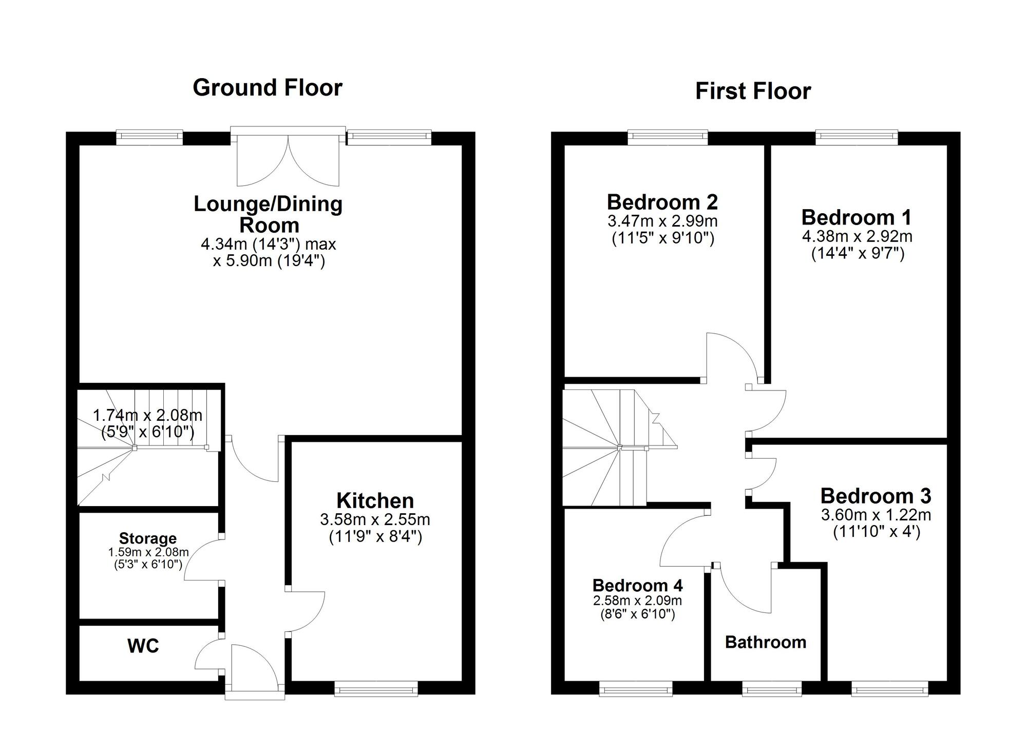 Floorplan of 4 bedroom Mid Terrace House to rent, Lumley Close, Washington, Tyne And Wear, NE38