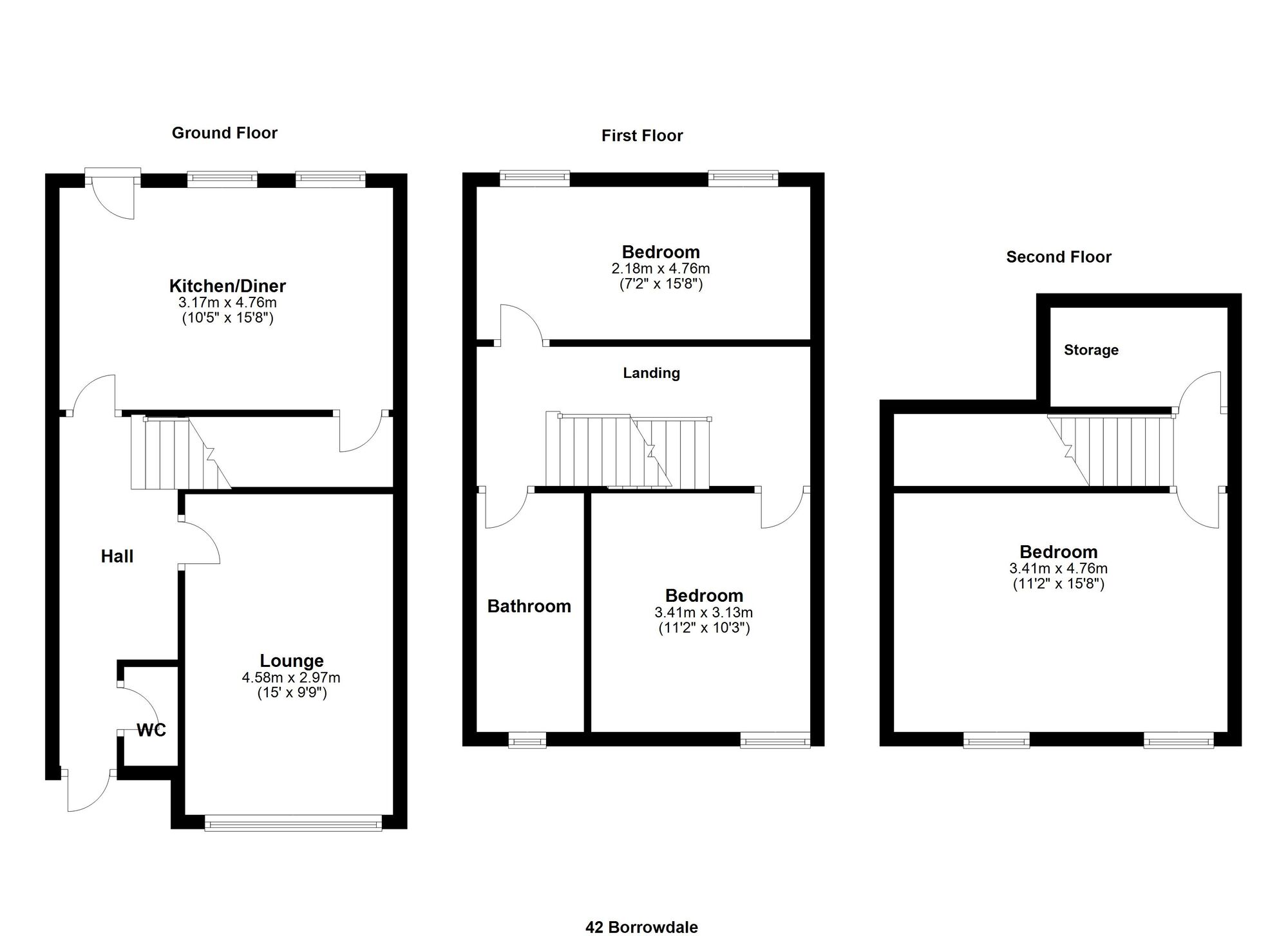 Floorplan of 3 bedroom Mid Terrace House to rent, Borrowdale, Washington, Tyne and Wear, NE37