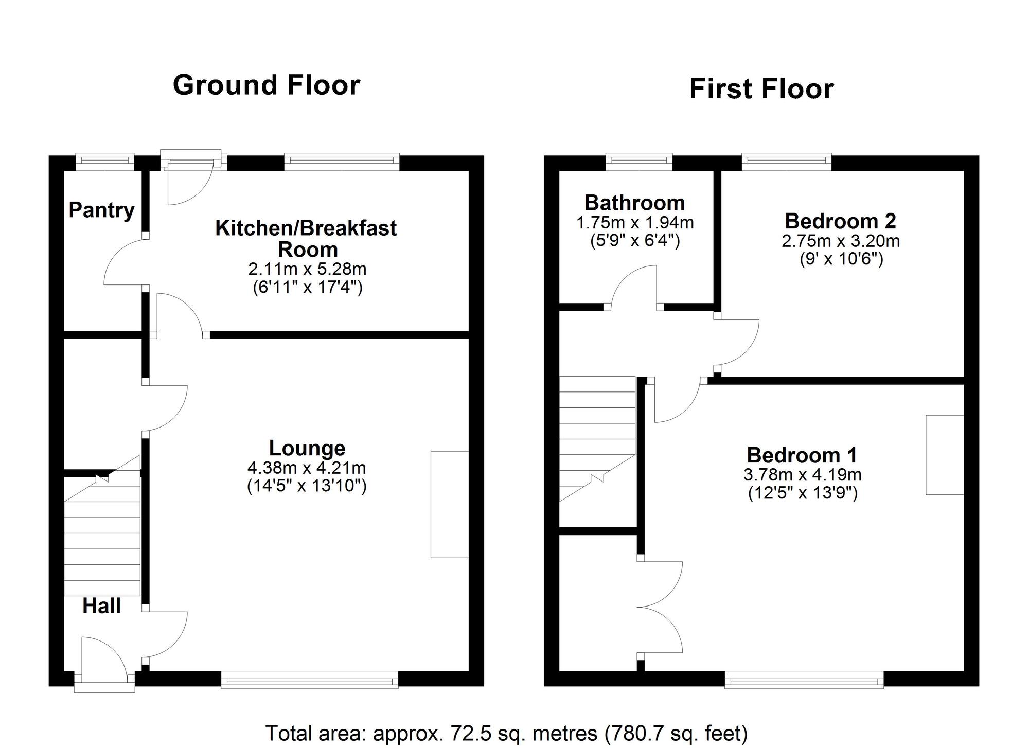 Floorplan of 2 bedroom Mid Terrace House to rent, Westfield Terrace, Springwell Village, Tyne and Wear, NE9