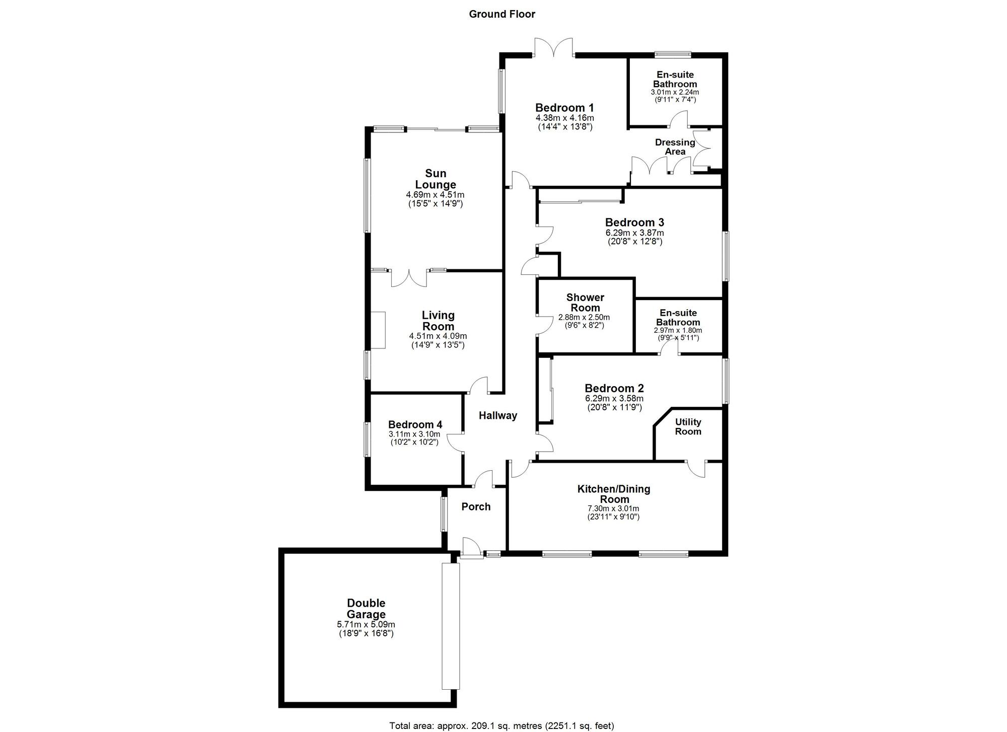 Floorplan of 4 bedroom Detached Bungalow for sale, The Generals Wood, Washington, Tyne and Wear, NE38