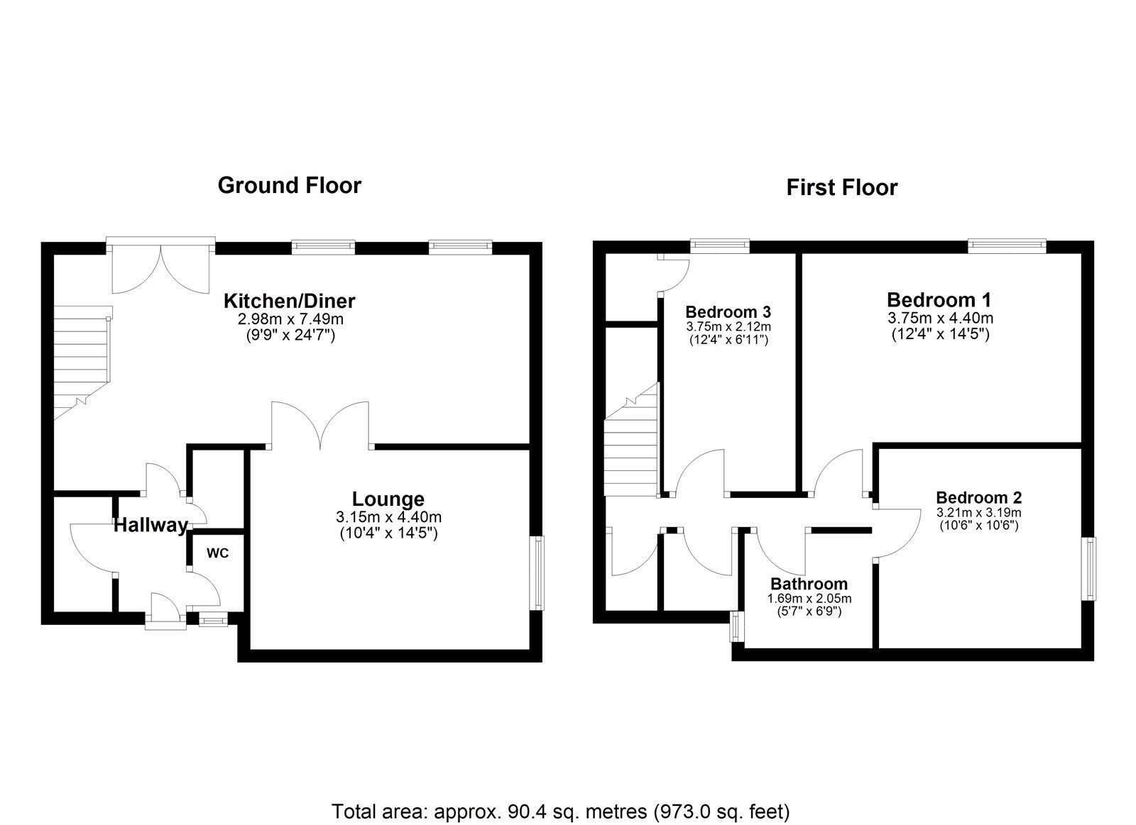 Floorplan of 3 bedroom Mid Terrace House for sale, Foxley, Sulgrave, Washington, NE37