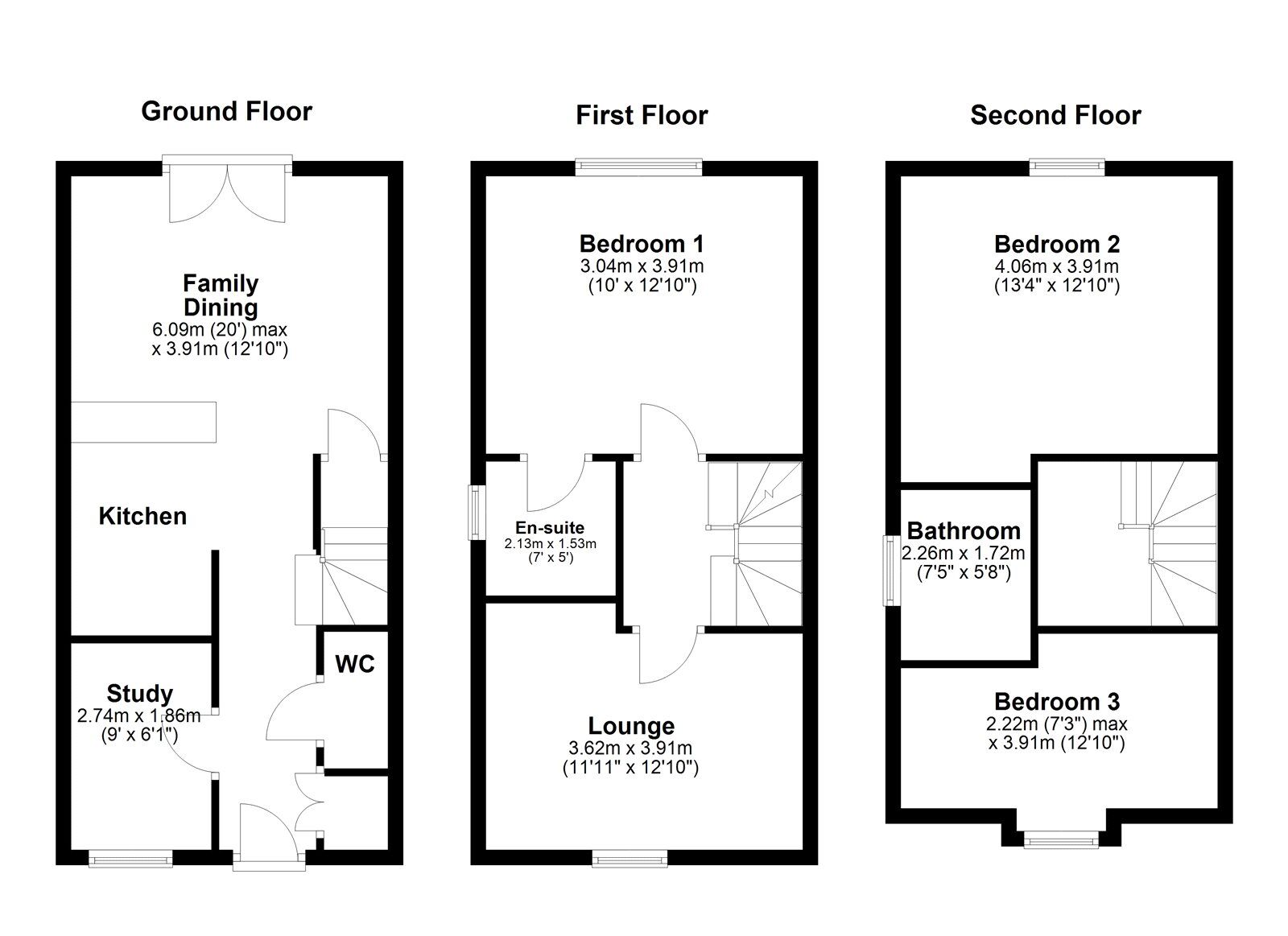 Floorplan of 3 bedroom End Terrace House for sale, Capesthorne Road, Teal Farm, Washington, NE38