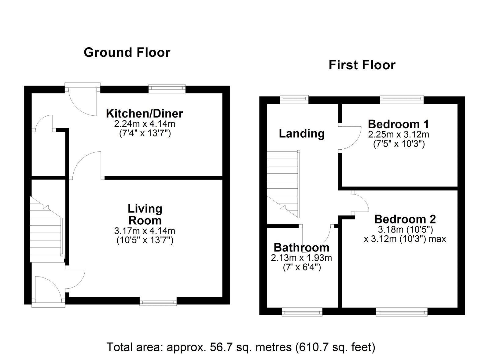 Floorplan of 2 bedroom End Terrace House for sale, Don Gardens, Washington, Tyne and Wear, NE37