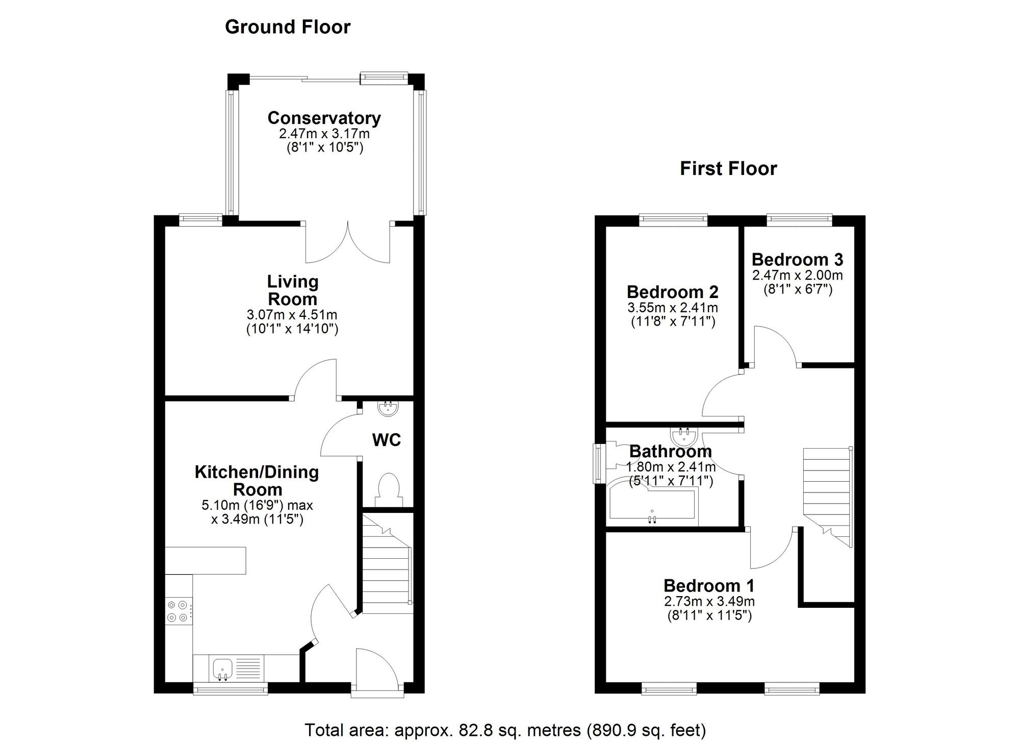 Floorplan of 3 bedroom Semi Detached House for sale, Coxgreen Road, New Penshaw, Sunderland,, DH4