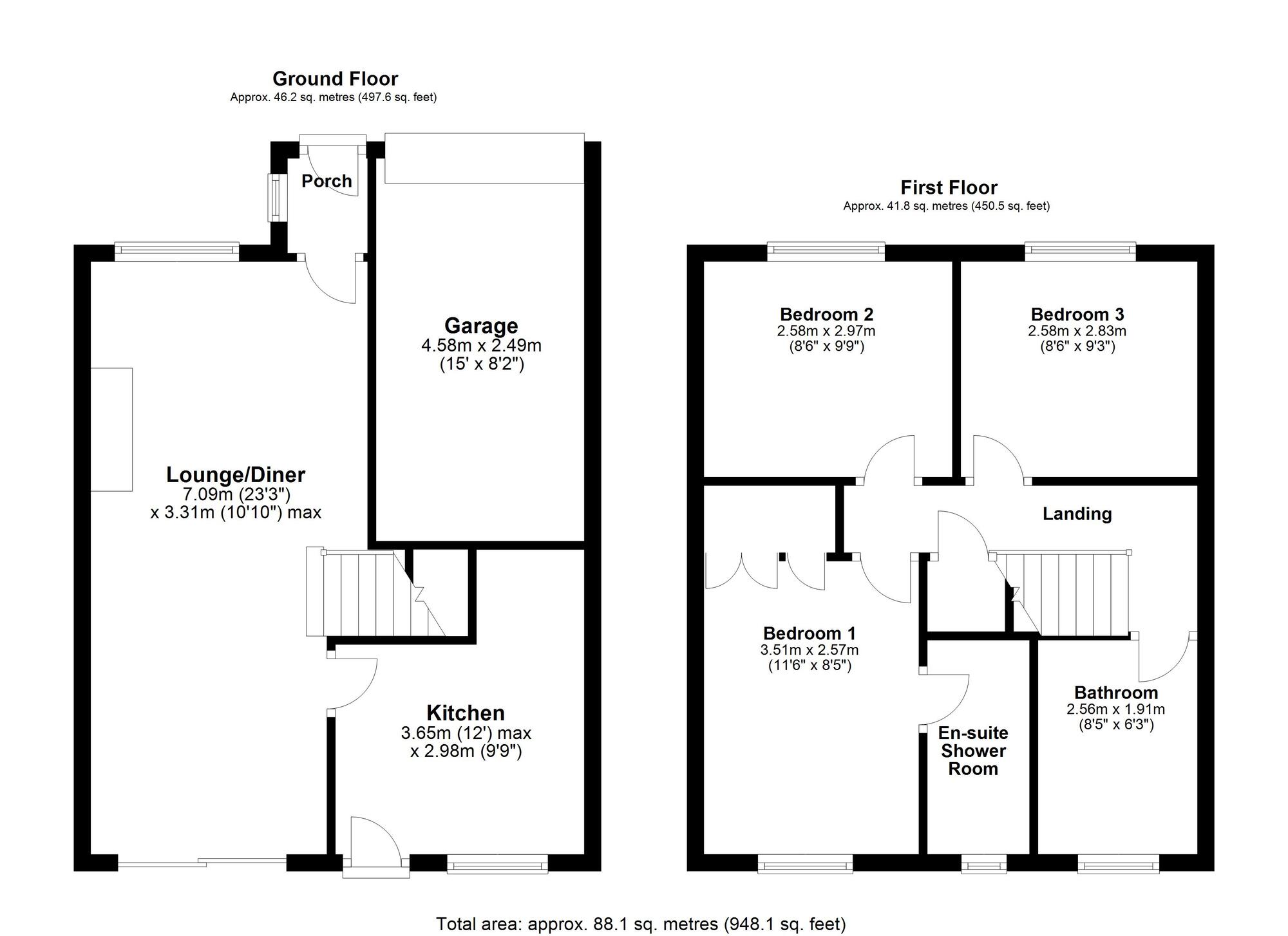 Floorplan of 3 bedroom Semi Detached House for sale, Marwell Drive, Washington, Tyne and Wear, NE37