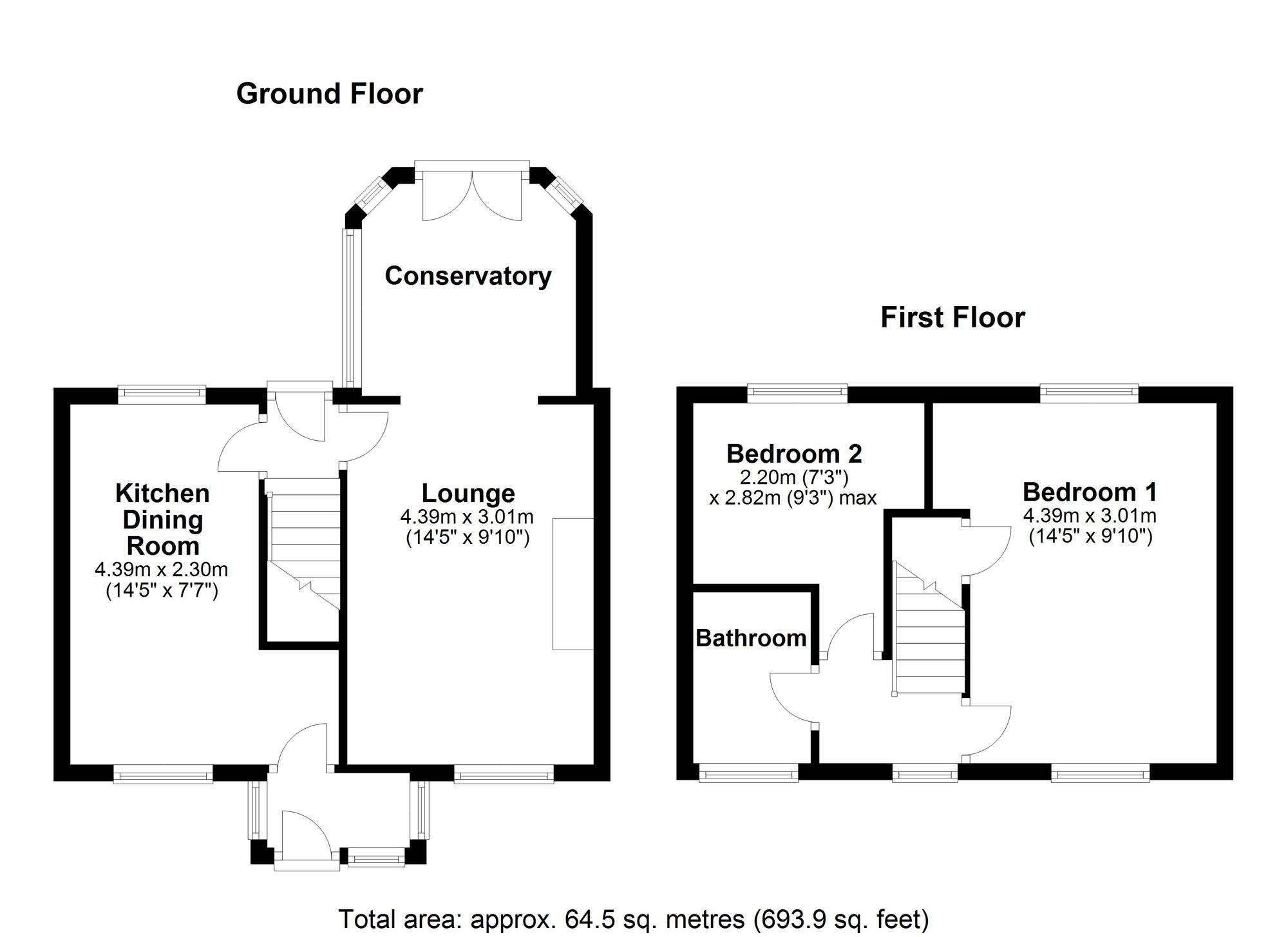 Floorplan of 2 bedroom Mid Terrace House for sale, Hazelwood Gardens, Harraton, Washington, NE38