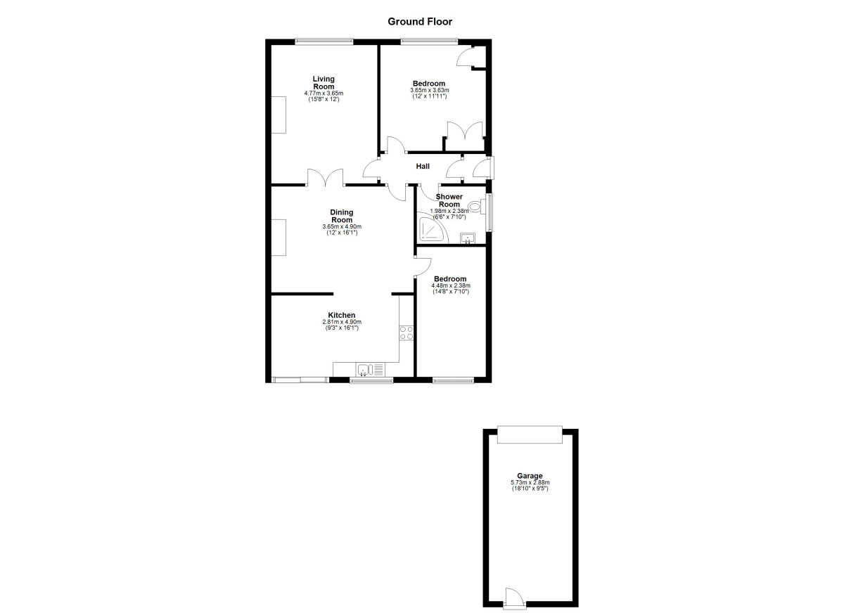 Floorplan of 2 bedroom Semi Detached Bungalow for sale, Golf Course Road, Houghton Le Spring, Tyne and Wear, DH4