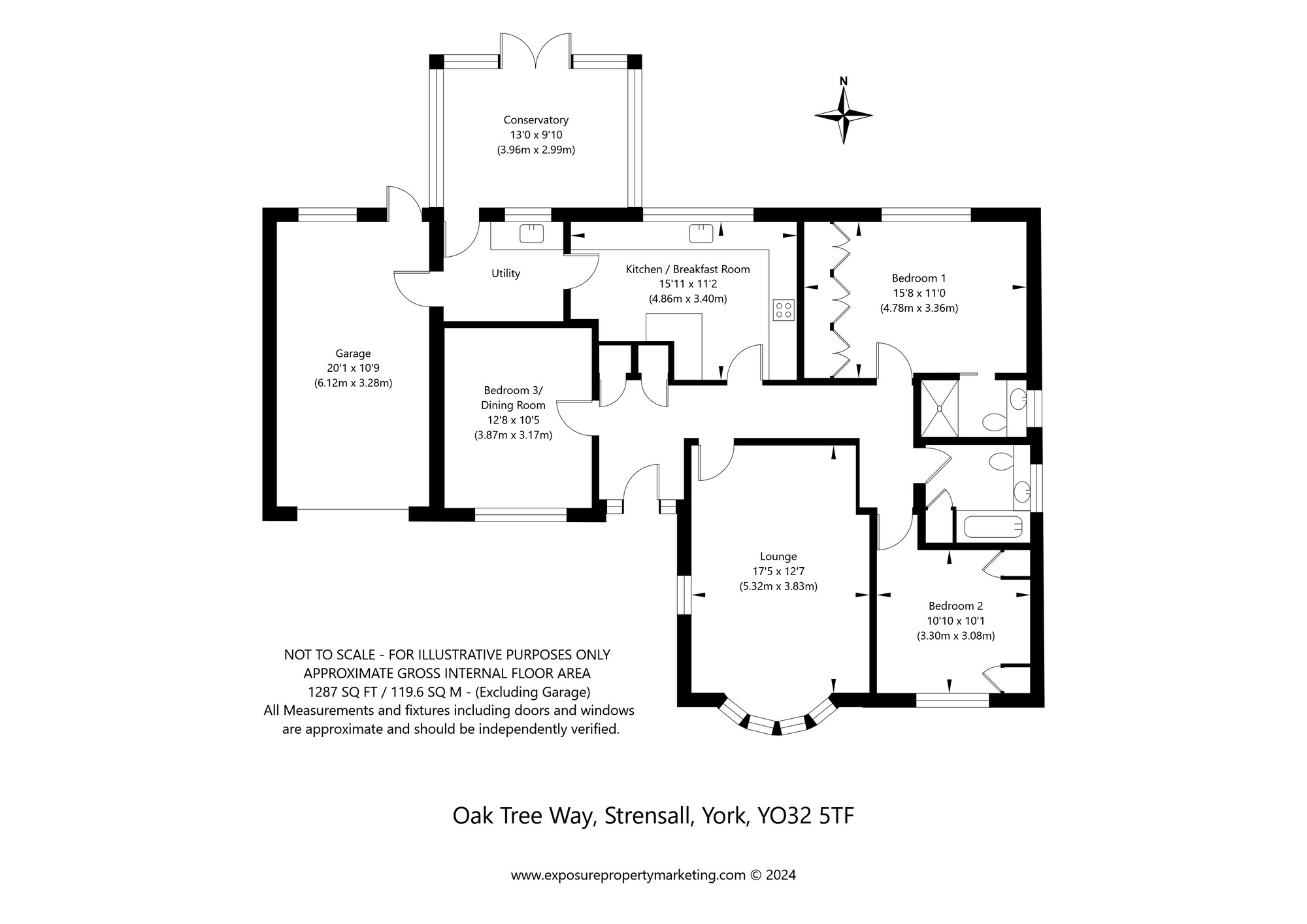 Floorplan of 3 bedroom Detached Bungalow for sale, Oak Tree Way, Strensall, North Yorkshire, YO32