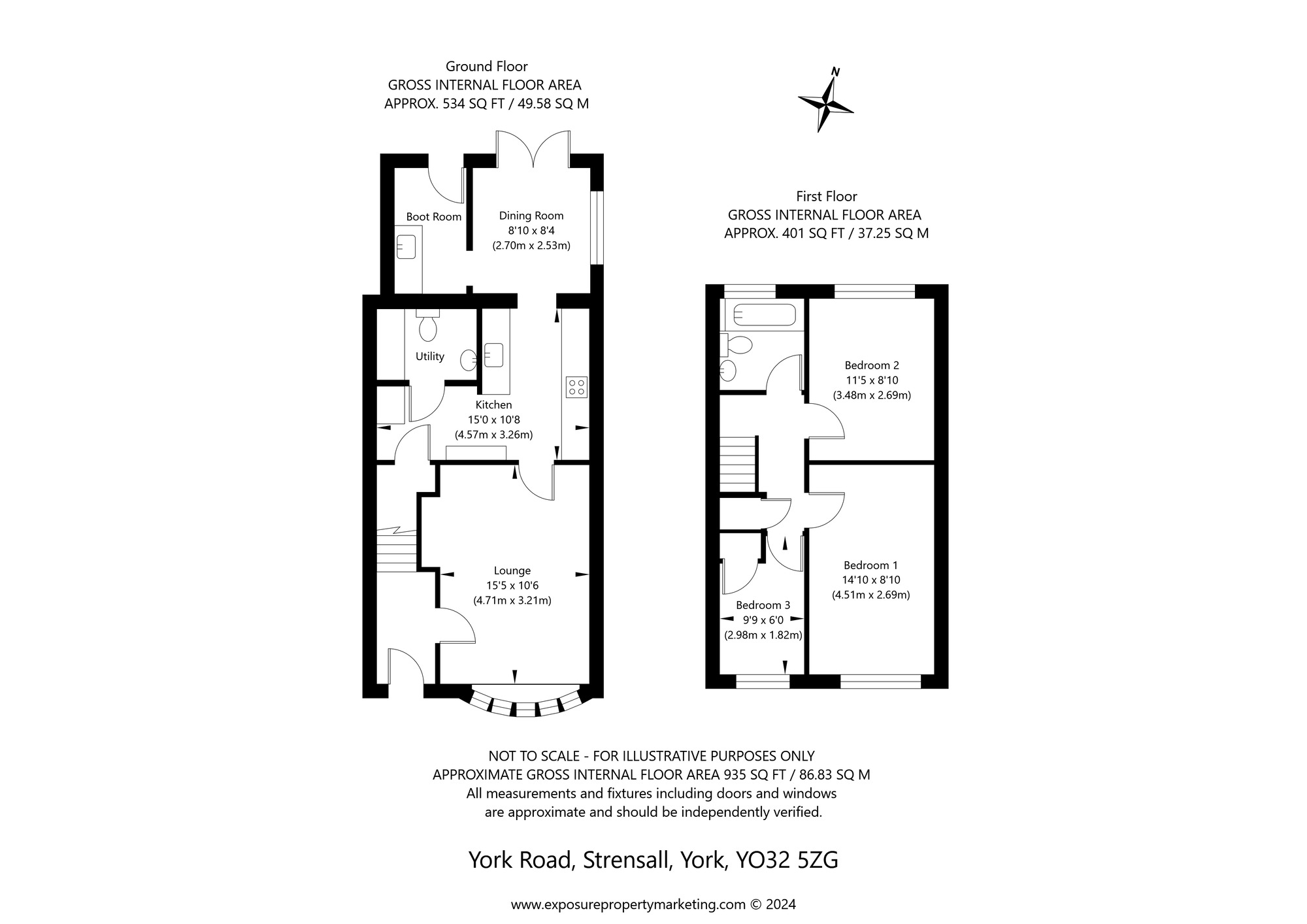 Floorplan of 3 bedroom End Terrace House for sale, York Road, Strensall, North Yorkshire, YO32