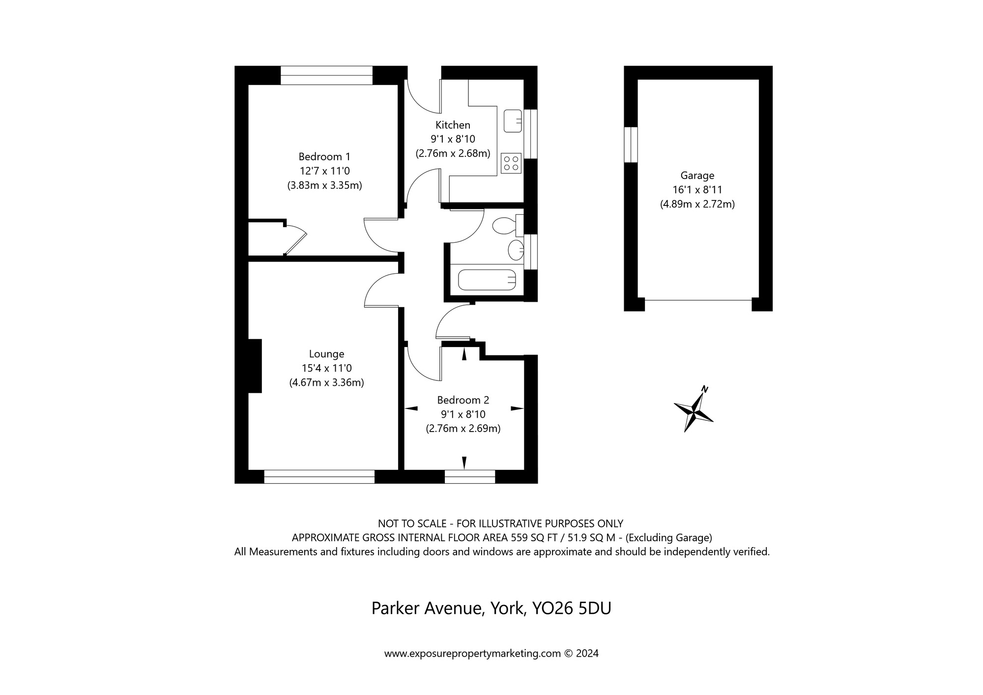 Floorplan of 2 bedroom Semi Detached Bungalow for sale, Parker Avenue, York, North Yorkshire, YO26