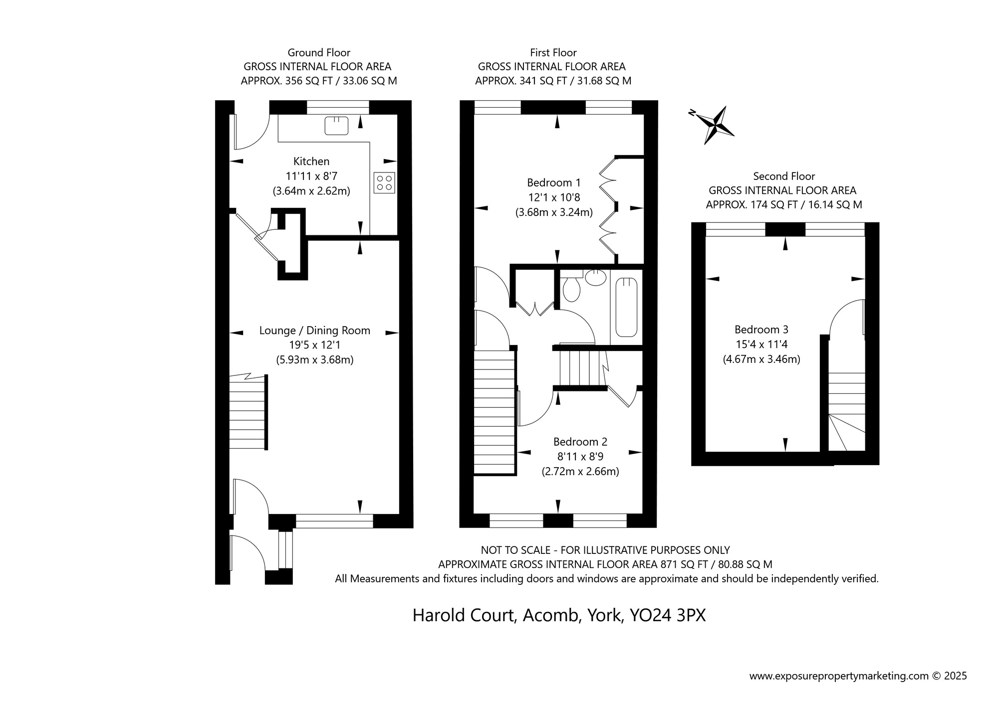 Floorplan of 3 bedroom Mid Terrace House for sale, Harold Court, York, North Yorkshire, YO24