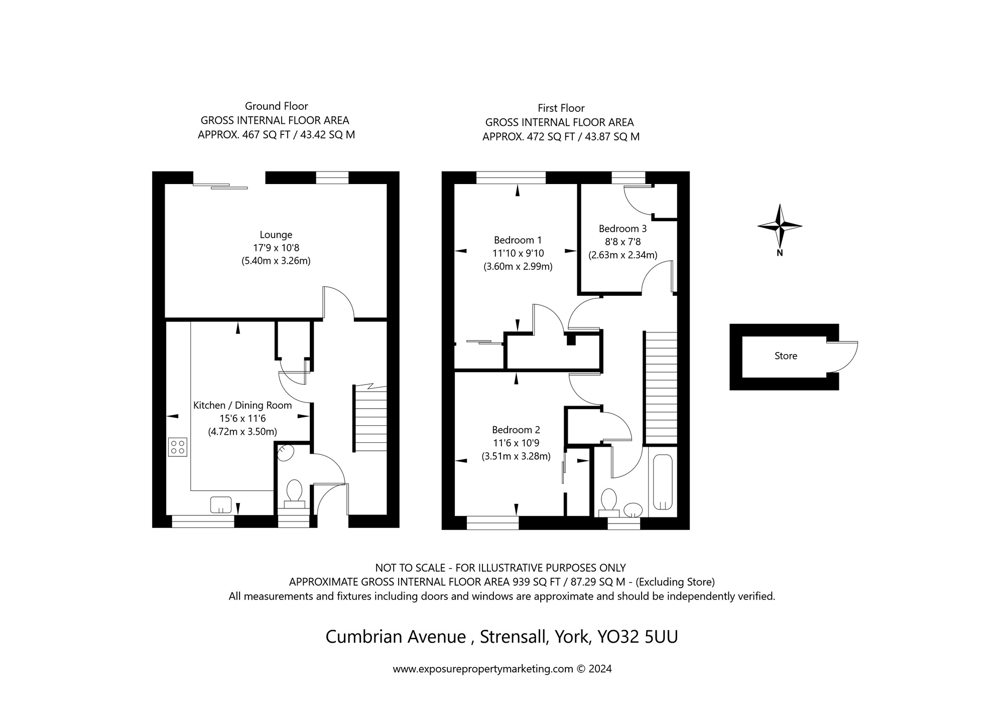 Floorplan of 3 bedroom Mid Terrace House for sale, Cumbrian Avenue, Strensall, North Yorkshire, YO32