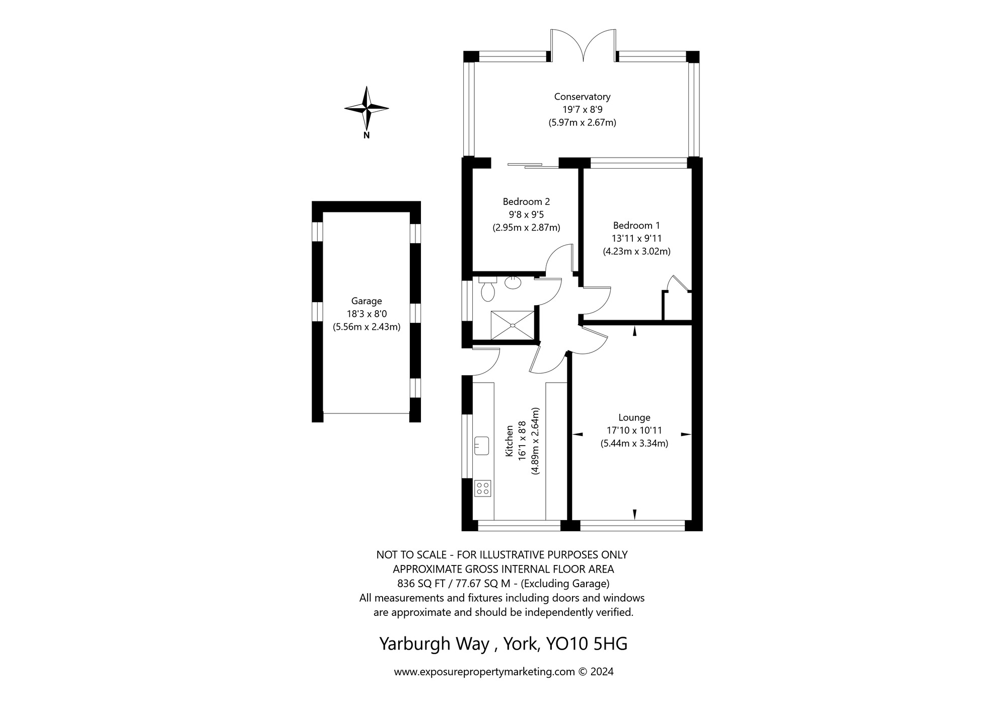 Floorplan of 2 bedroom Detached Bungalow for sale, Yarburgh Way, York, North Yorkshire, YO10