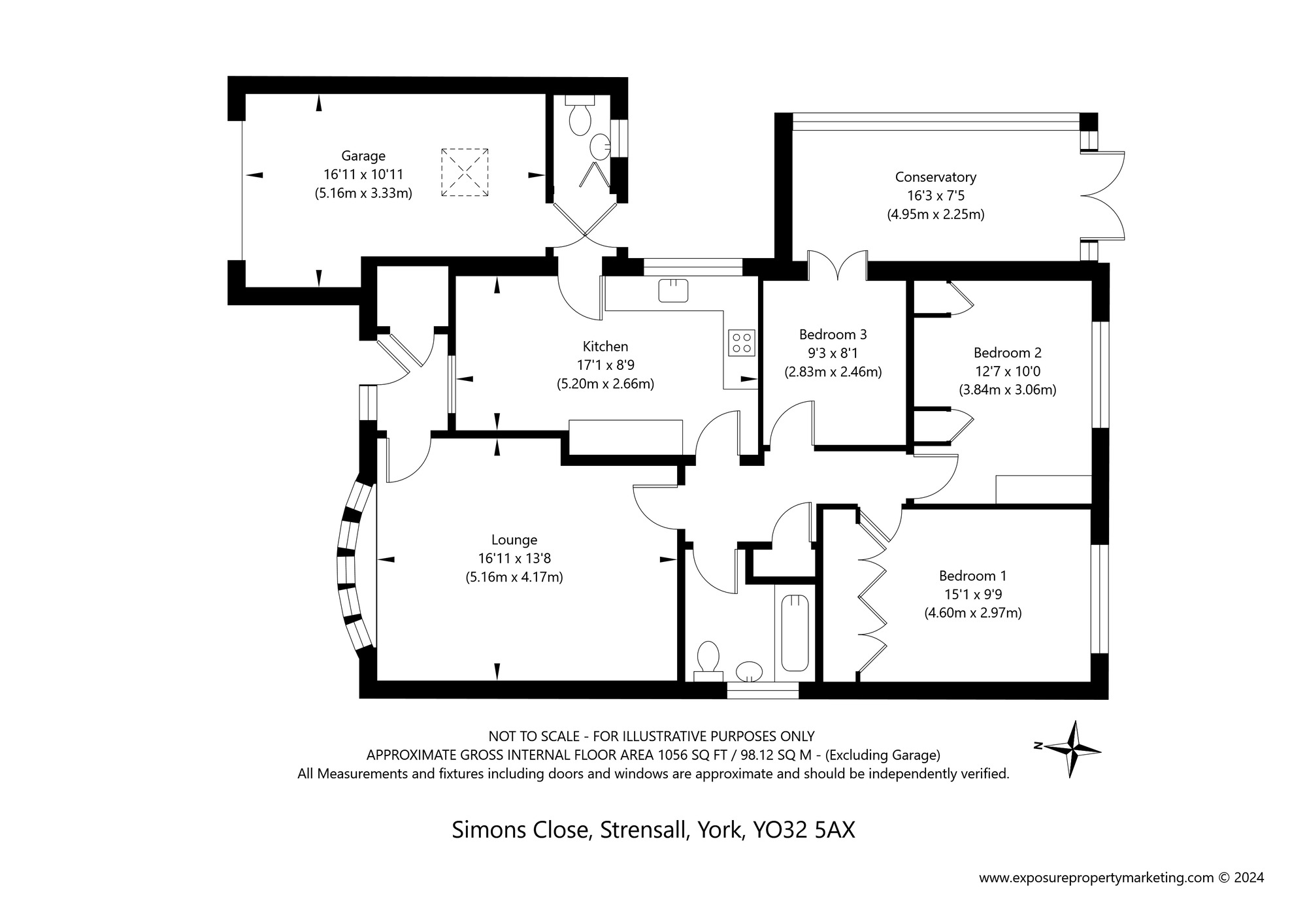 Floorplan of 3 bedroom Detached Bungalow for sale, Simons Close, Strensall, North Yorkshire, YO32