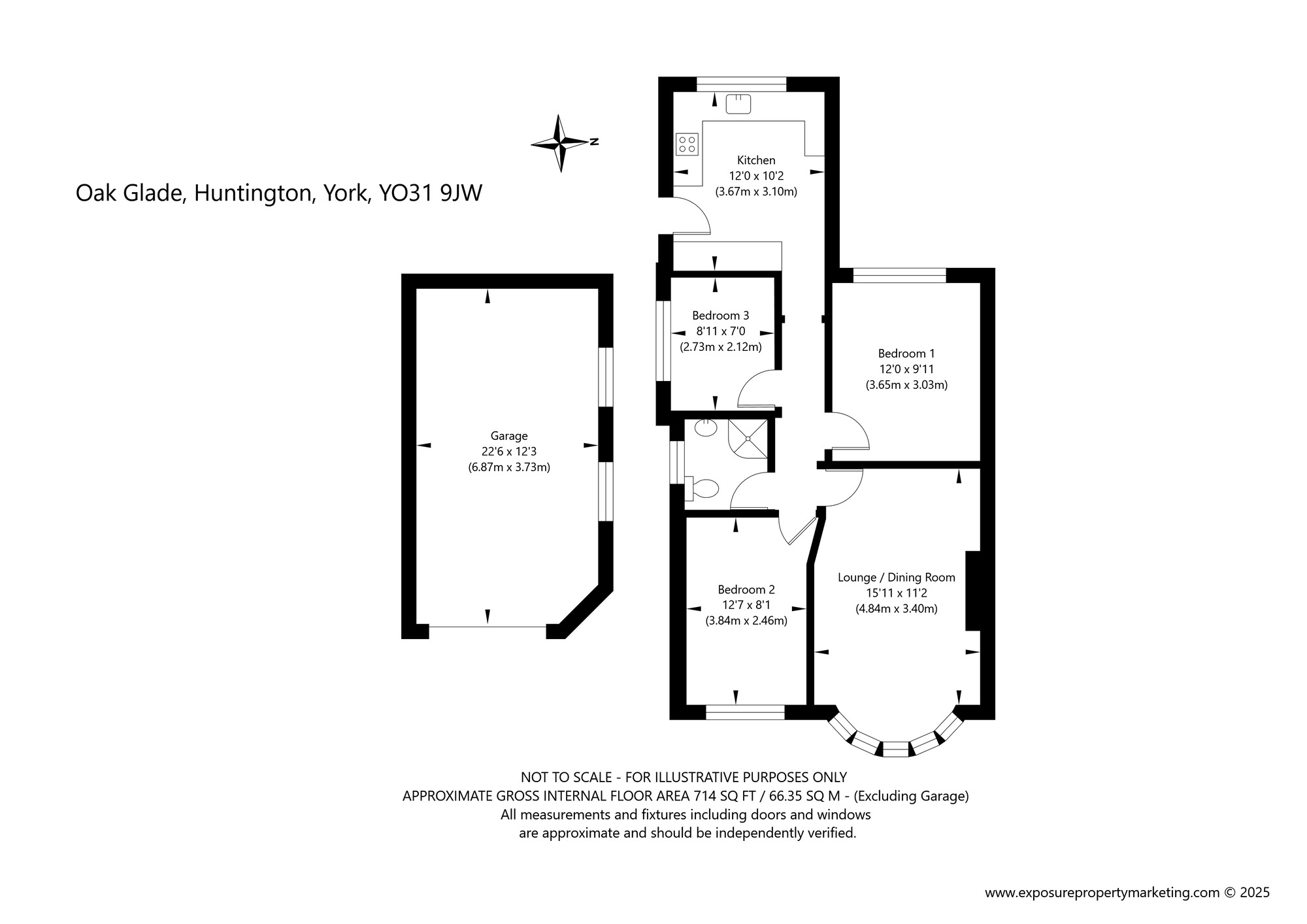 Floorplan of 3 bedroom Semi Detached Bungalow for sale, Oak Glade, York, North Yorkshire, YO31