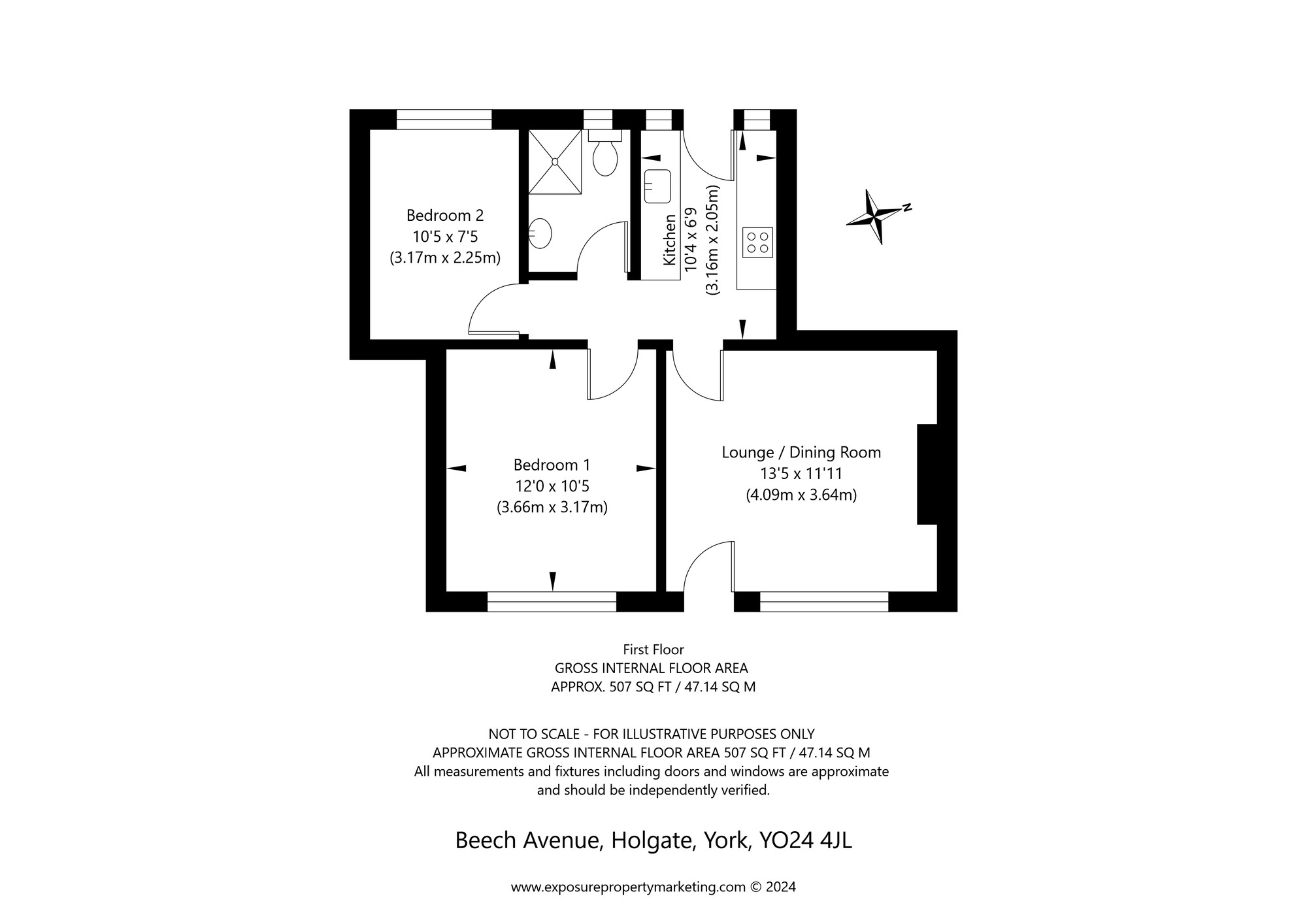 Floorplan of 2 bedroom  Flat for sale, Beech Avenue, York, North Yorkshire, YO24