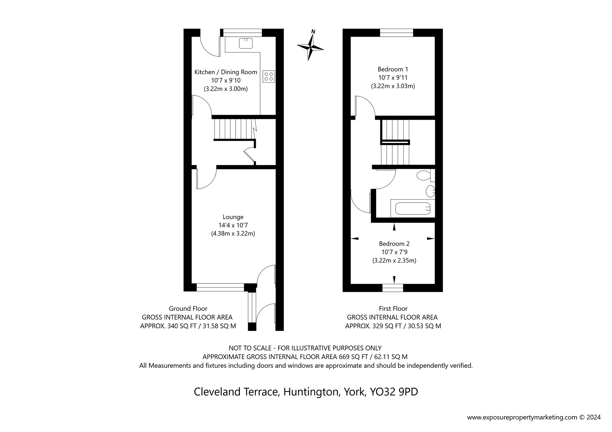 Floorplan of 2 bedroom Mid Terrace House for sale, Cleveland Terrace, Huntington, York, YO32