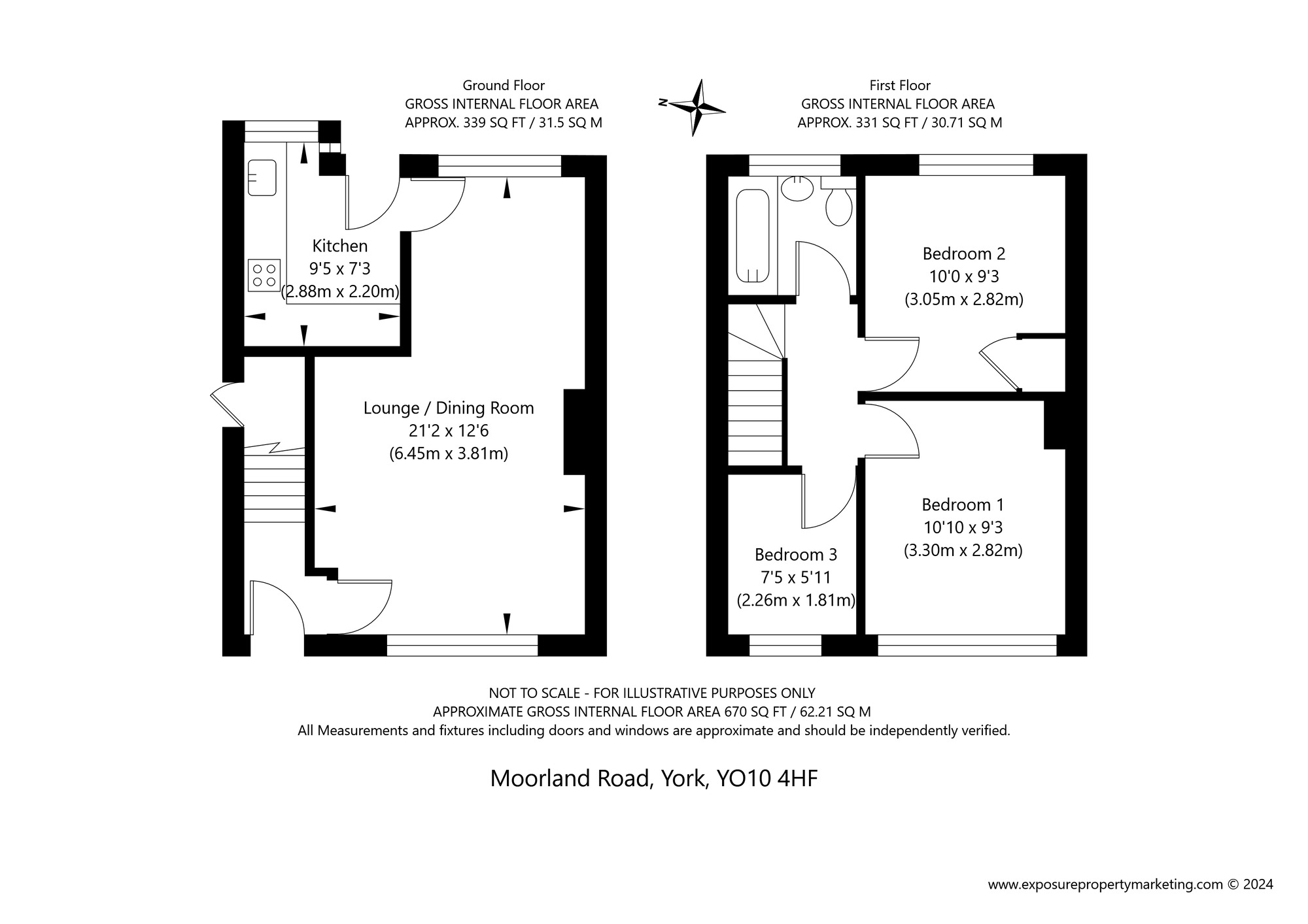 Floorplan of 3 bedroom Mid Terrace House for sale, Moorland Road, York, North Yorkshire, YO10