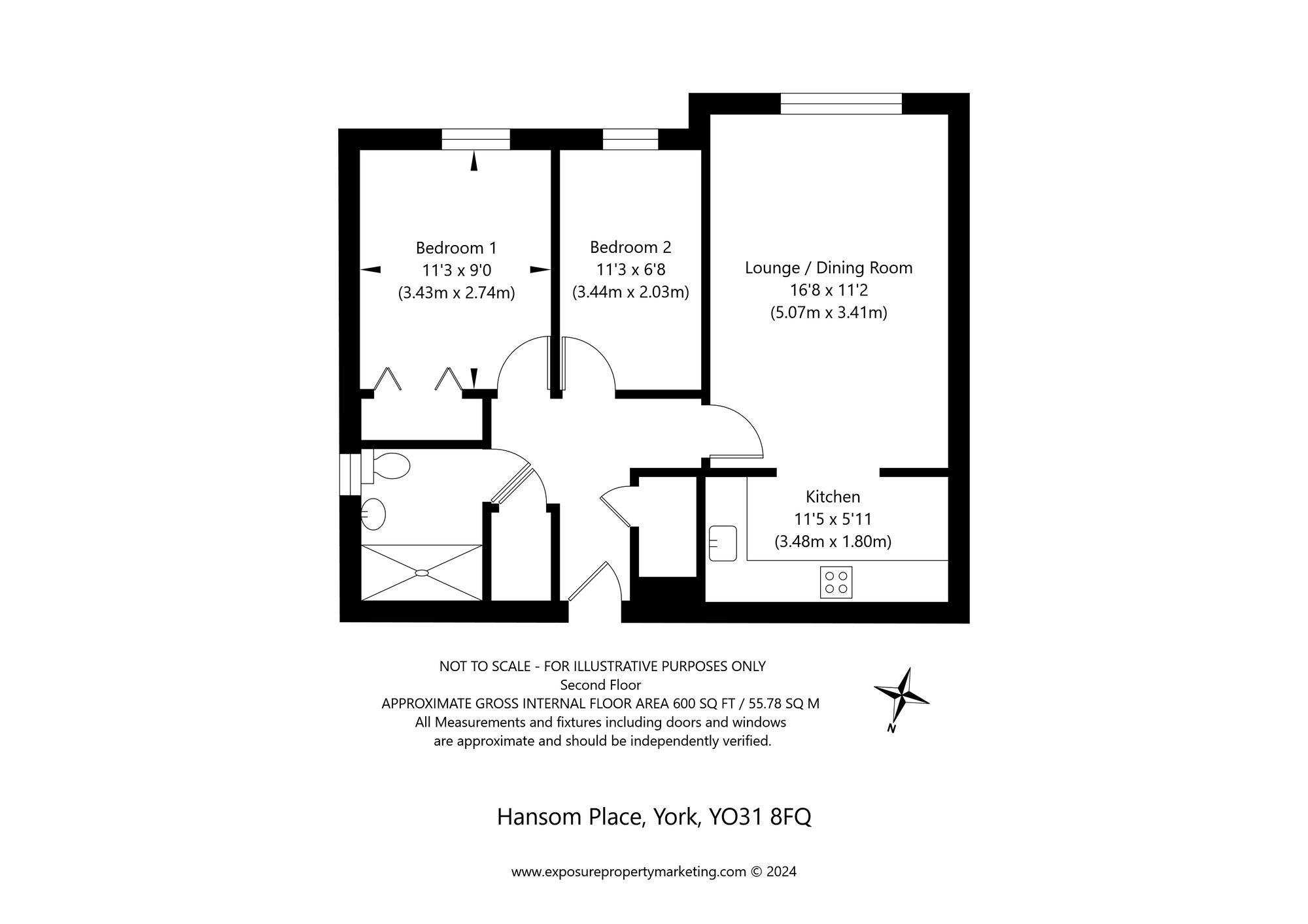 Floorplan of 2 bedroom  Flat for sale, Hansom Place, York, North Yorkshire, YO31