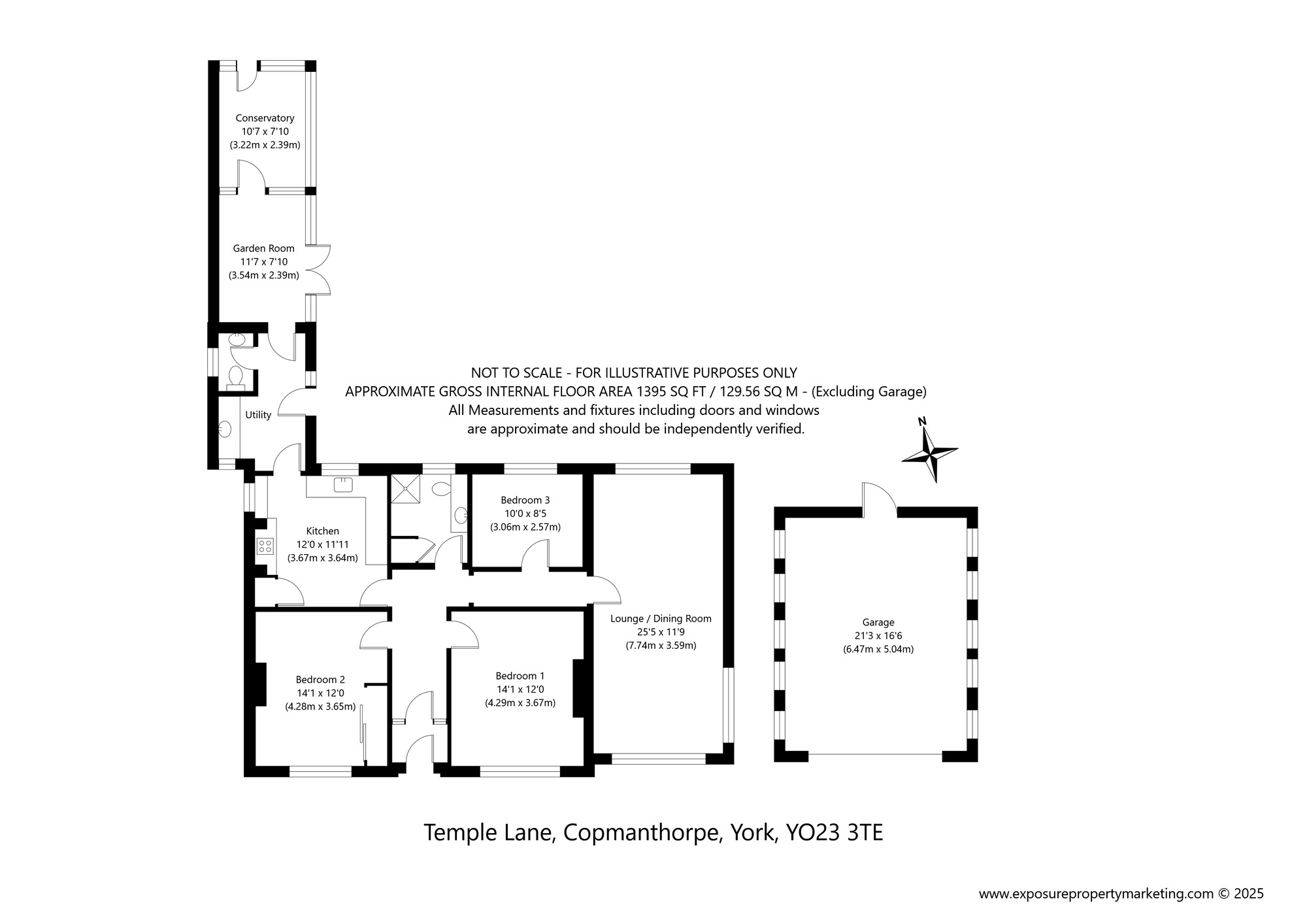 Floorplan of 3 bedroom Detached Bungalow for sale, Temple Lane, Copmanthorpe, North Yorkshire, YO23