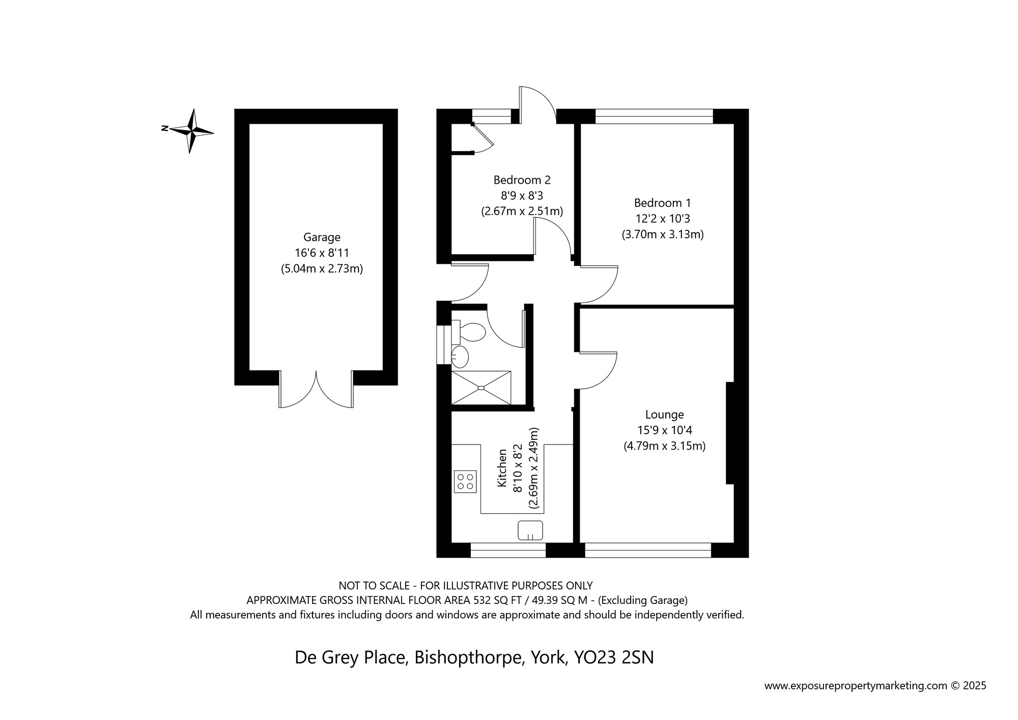 Floorplan of 2 bedroom Semi Detached Bungalow for sale, De Grey Place, Bishopthorpe, North Yorkshire, YO23