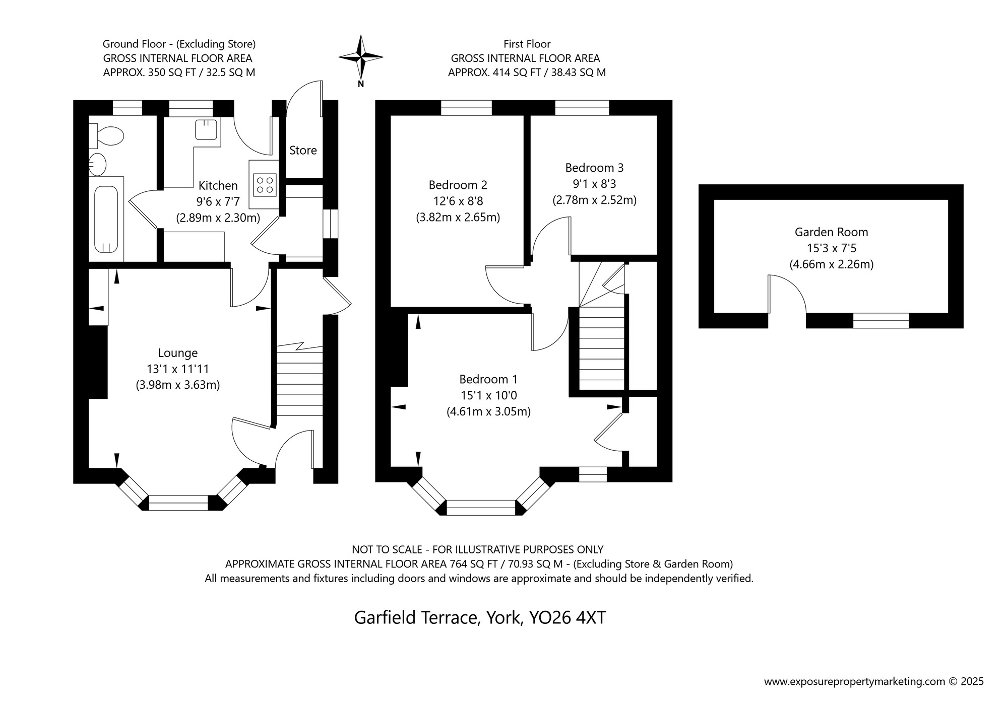 Floorplan of 3 bedroom Mid Terrace House for sale, Garfield Terrace, York, North Yorkshire, YO26