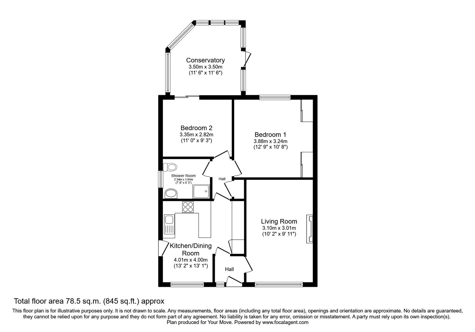 Floorplan of 2 bedroom Semi Detached Bungalow for sale, Lowton Street, Radcliffe, Greater Manchester, M26