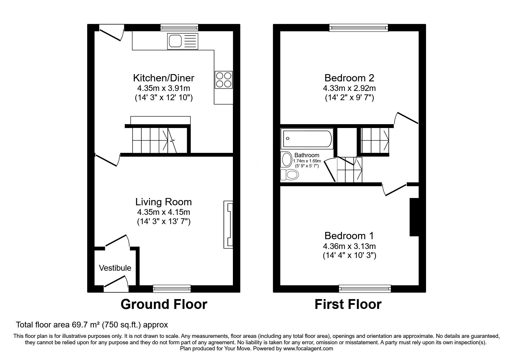 Floorplan of 2 bedroom Mid Terrace House for sale, Schofield Street, Radcliffe, Greater Manchester, M26