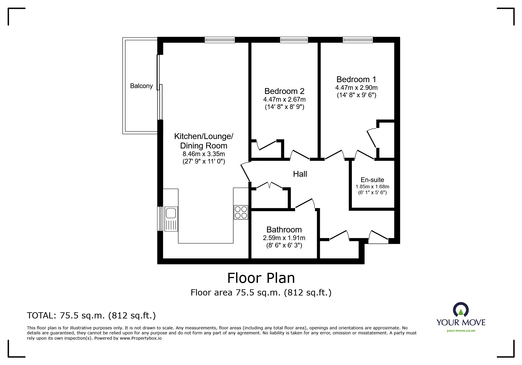 Floorplan of 2 bedroom  Flat for sale, Starboard Crescent, Chatham, Kent, ME4