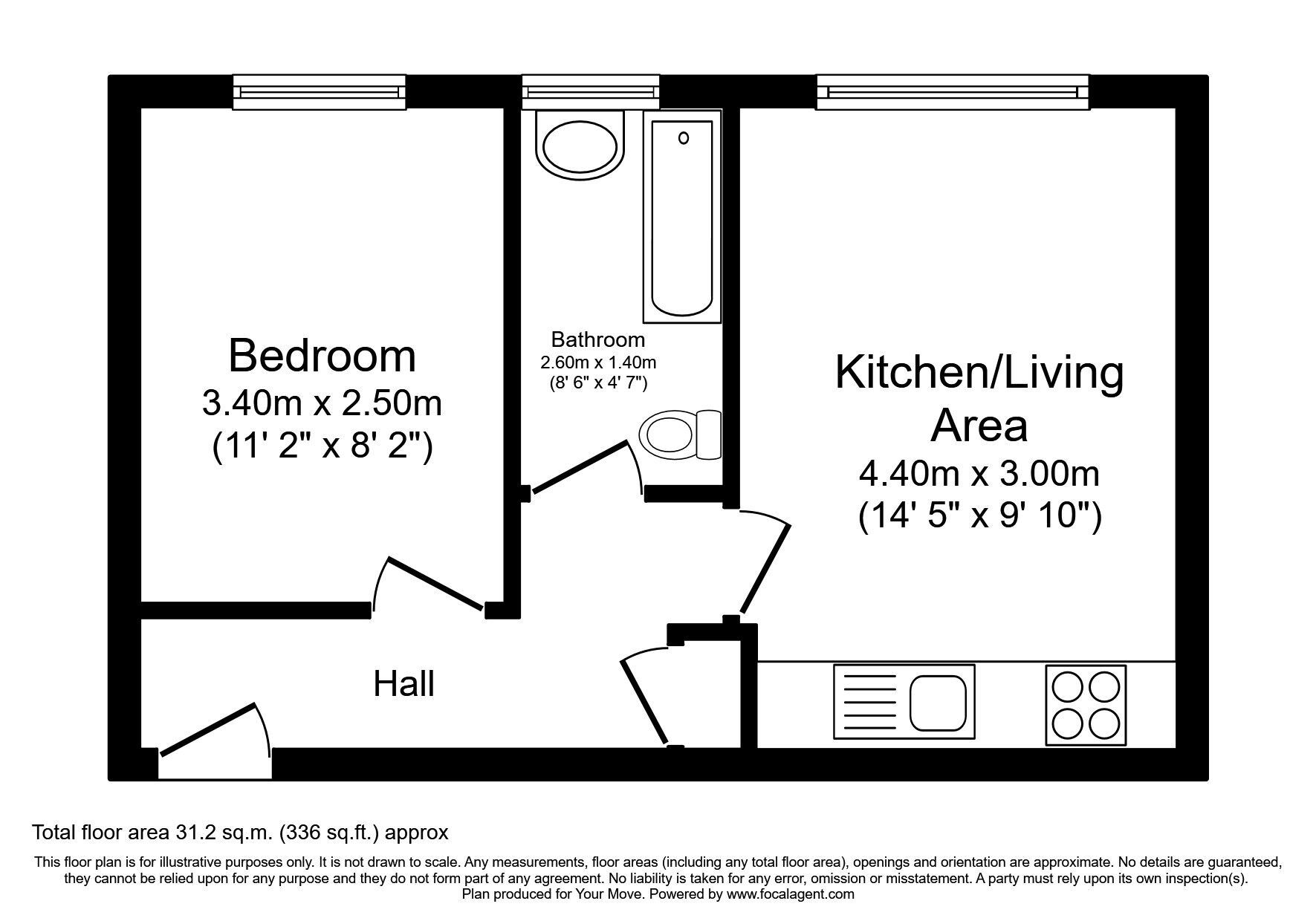 Floorplan of 1 bedroom  Flat for sale, Oasis House, 58 Catherine Street, Kent, ME1