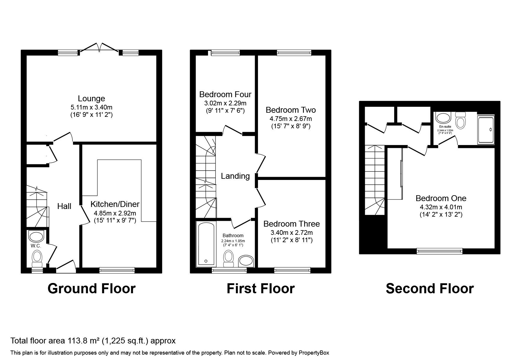 Floorplan of 4 bedroom Mid Terrace House to rent, Knights Templar Way, Rochester, Kent, ME2