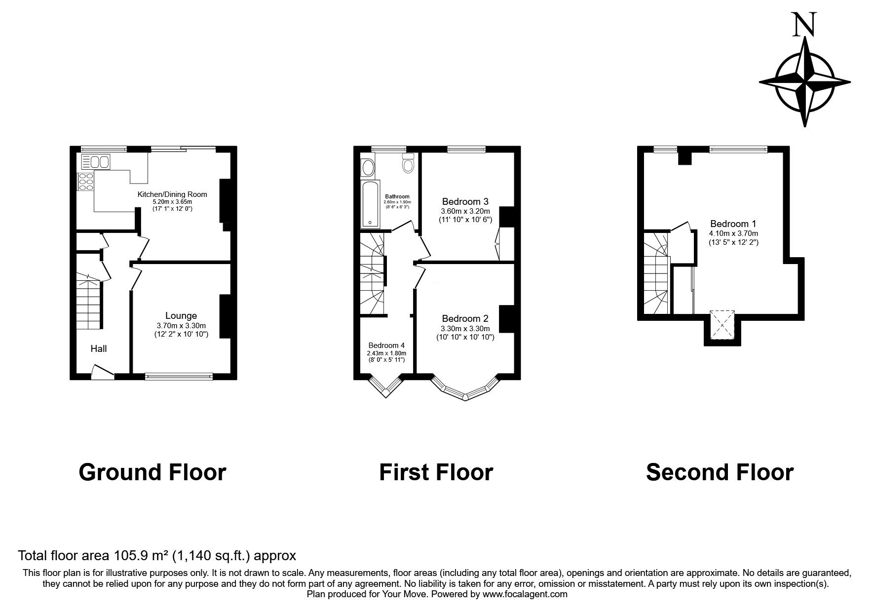 Floorplan of 4 bedroom Mid Terrace House for sale, St. Williams Way, Rochester, Kent, ME1