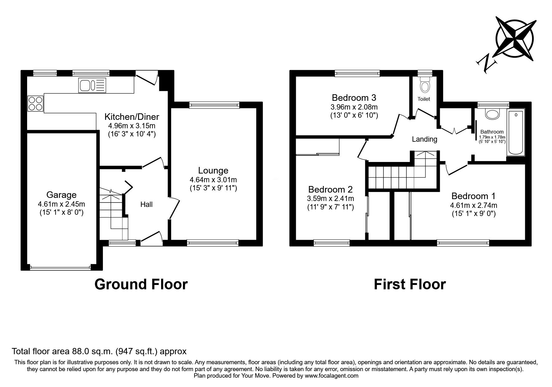 Floorplan of 3 bedroom Semi Detached House for sale, Nickleby Close, Rochester, Kent, ME1