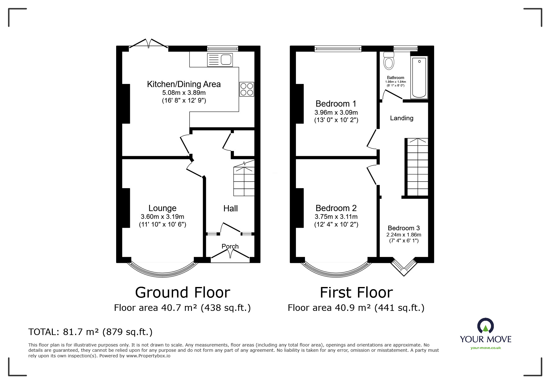 Floorplan of 3 bedroom Mid Terrace House to rent, Jackson Avenue, Rochester, Kent, ME1