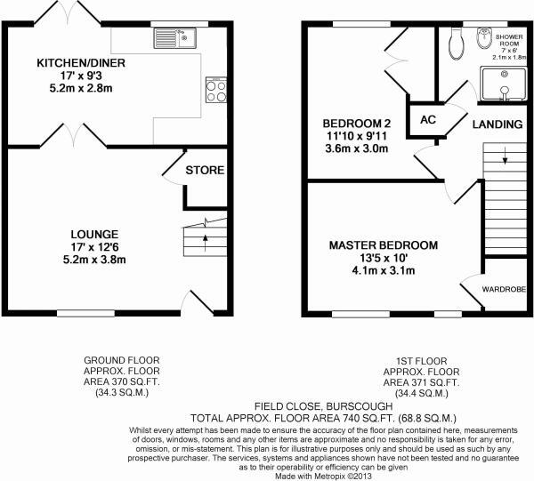 Floorplan of 2 bedroom Semi Detached House for sale, Field Close, Burscough, Lancashire, L40