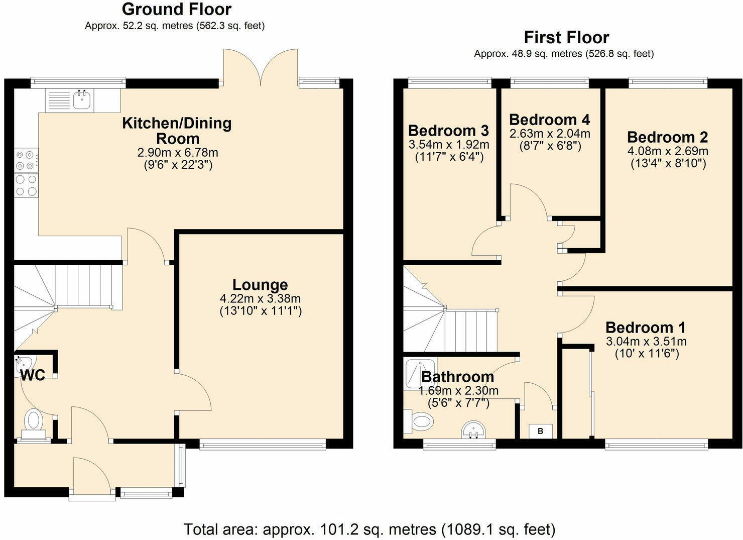 Floorplan of 4 bedroom End Terrace House to rent, Long Hey, Skelmersdale, Lancashire, WN8