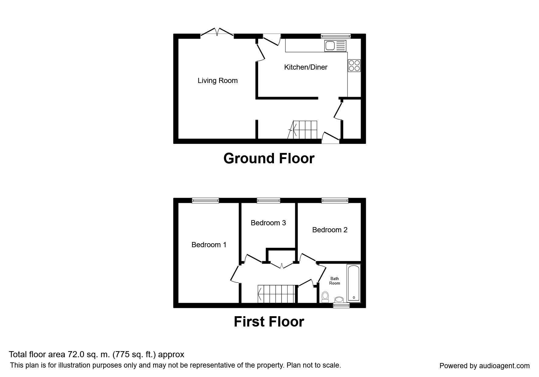 Floorplan of 3 bedroom Mid Terrace House to rent, Egerton, Skelmersdale, Lancashire, WN8