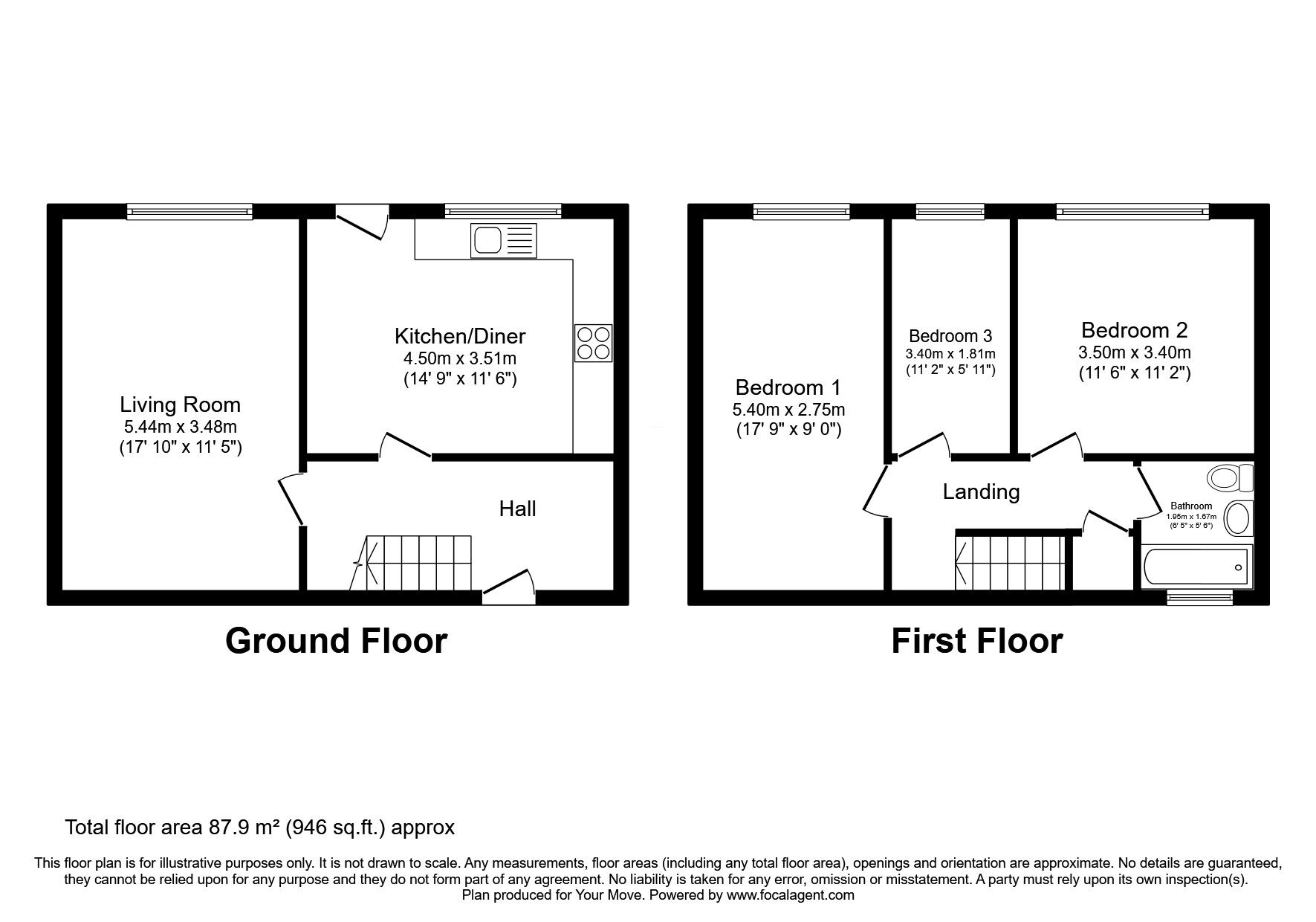 Floorplan of 3 bedroom Mid Terrace House for sale, Evenwood, Skelmersdale, Lancashire, WN8